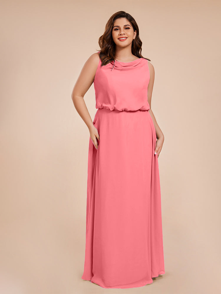 Layla Cowl Neck Chiffon Plus Size Long Bridesmaid Dresses