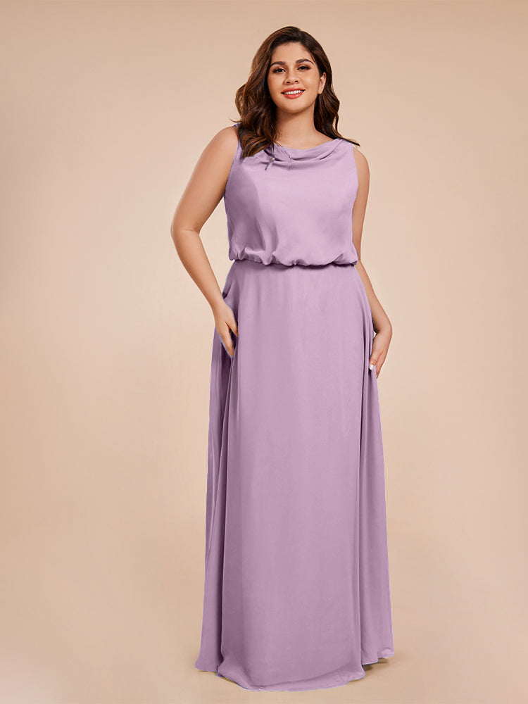 Layla Cowl Neck Chiffon Plus Size Long Bridesmaid Dresses