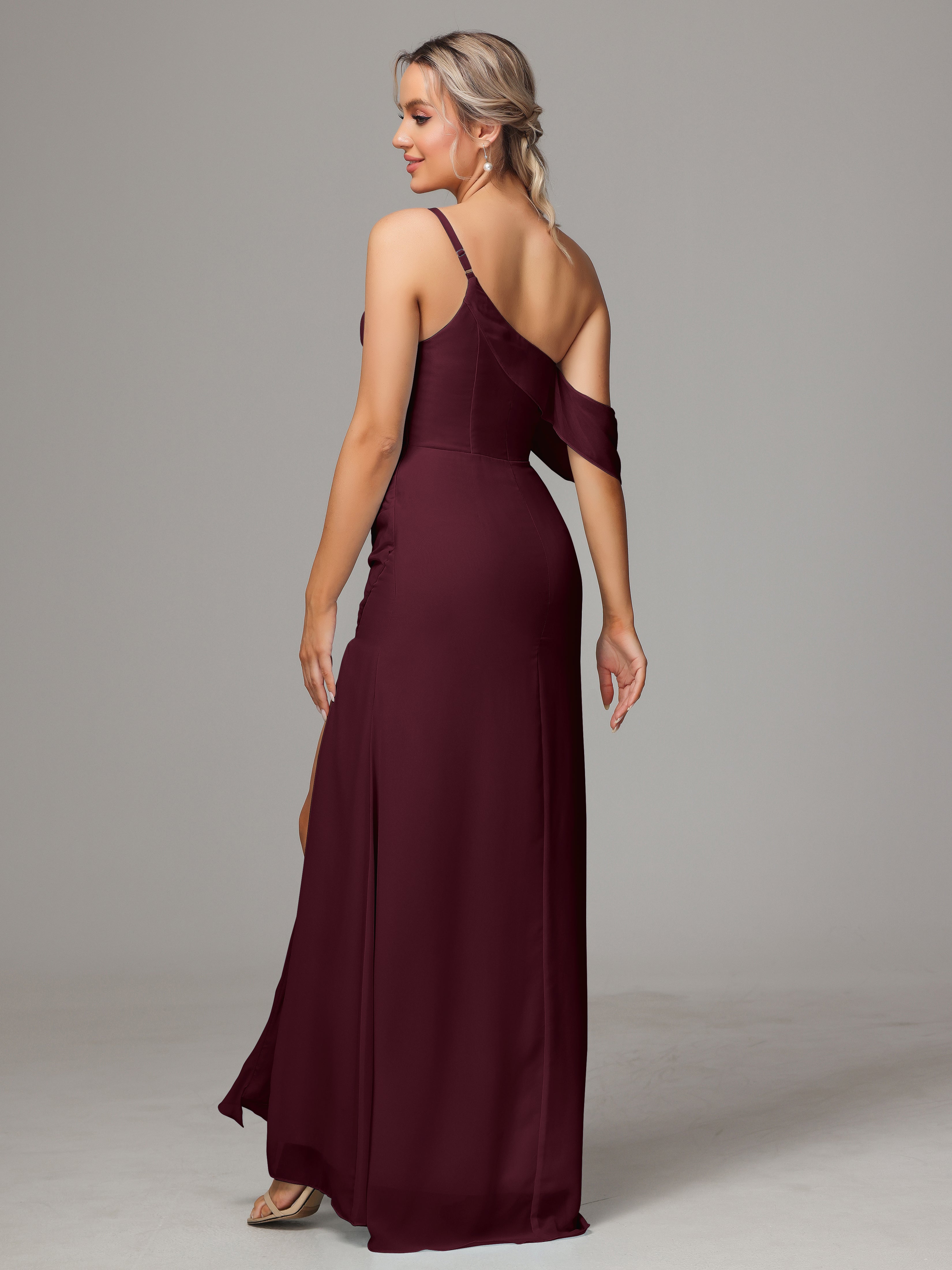 One Shoulder Off The Shoulder Chiffon Bridesmaid Dress