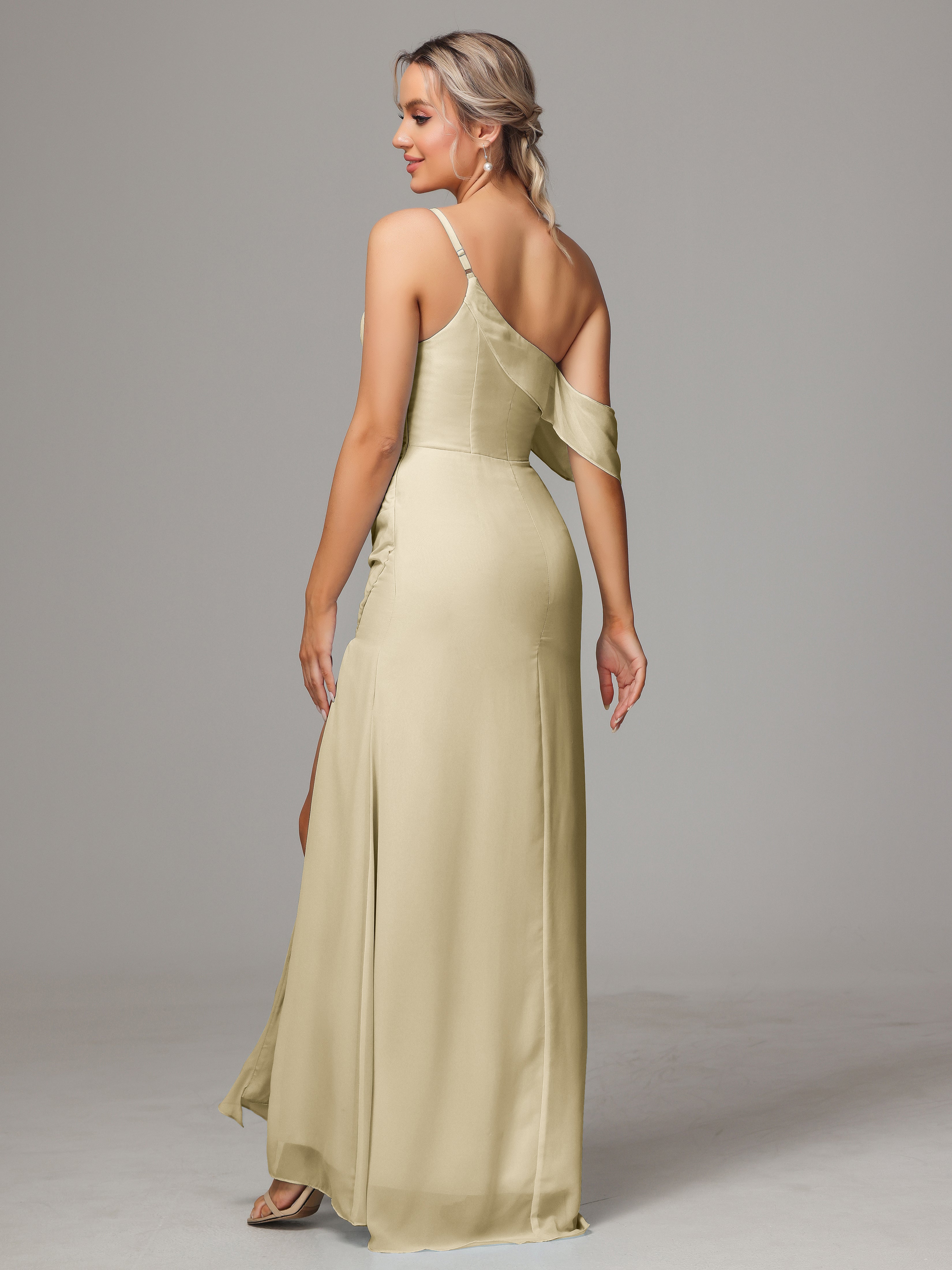 One Shoulder Off The Shoulder Chiffon Bridesmaid Dress