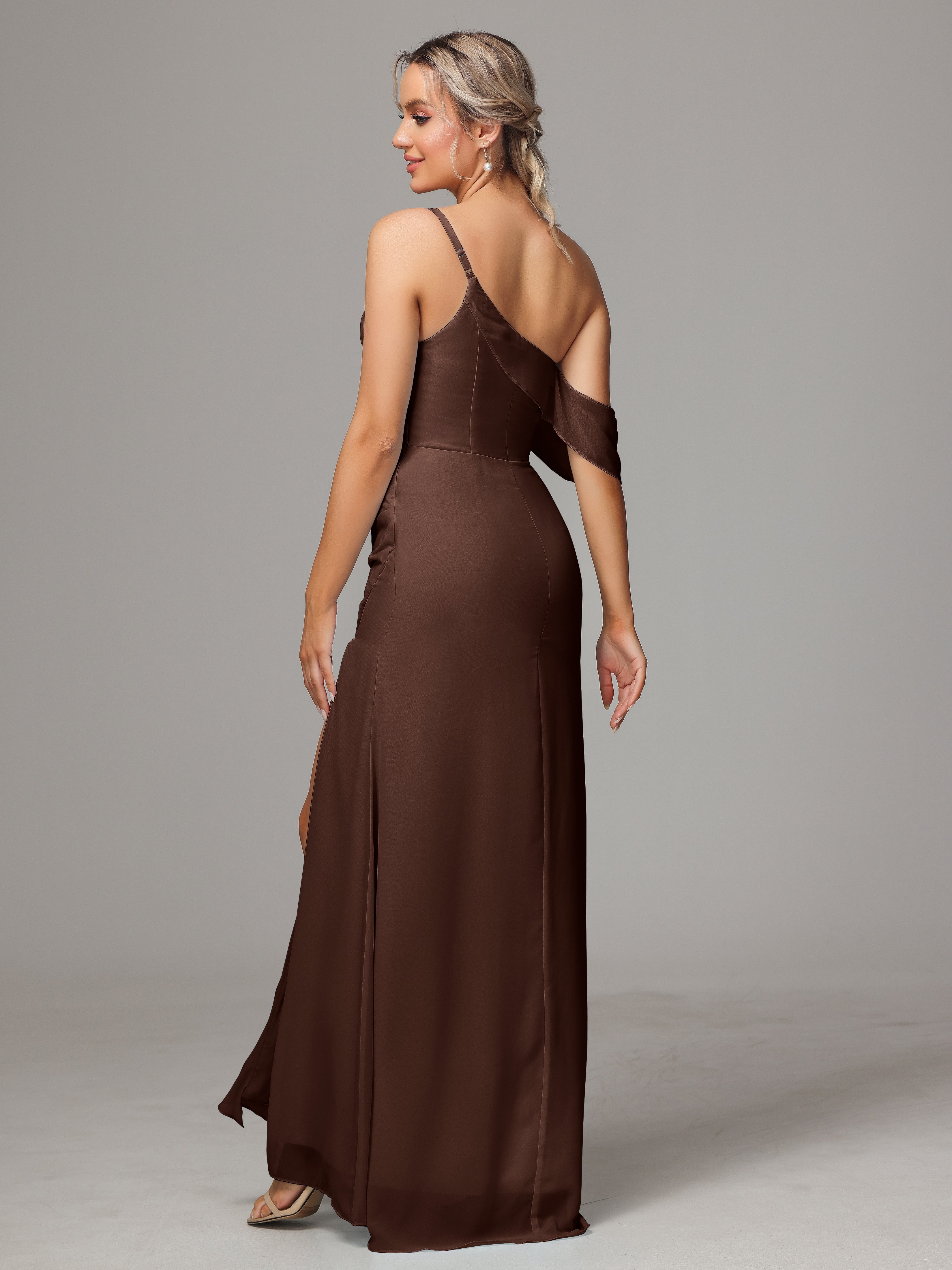 One Shoulder Off The Shoulder Chiffon Bridesmaid Dress