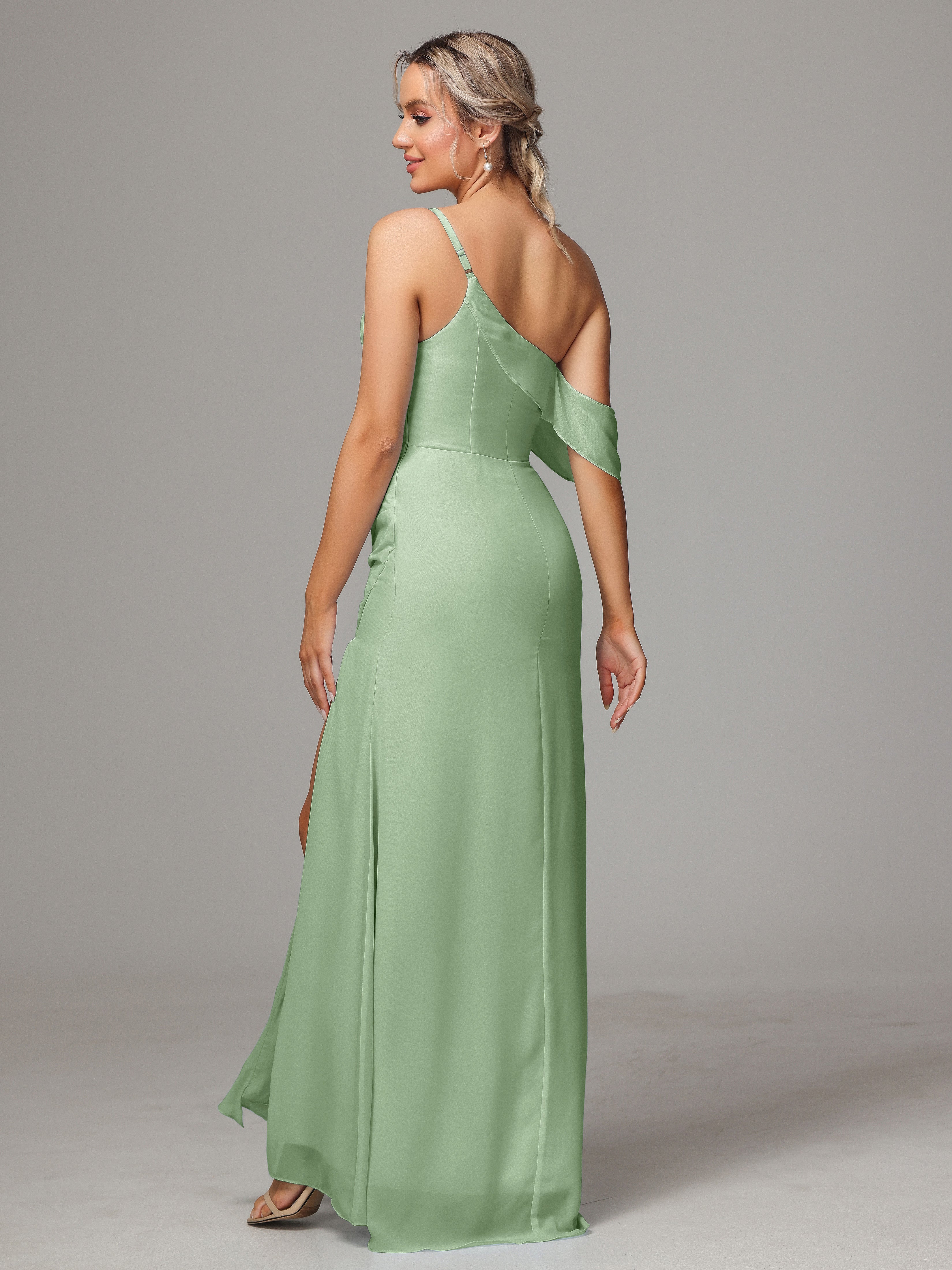 One Shoulder Off The Shoulder Chiffon Bridesmaid Dress