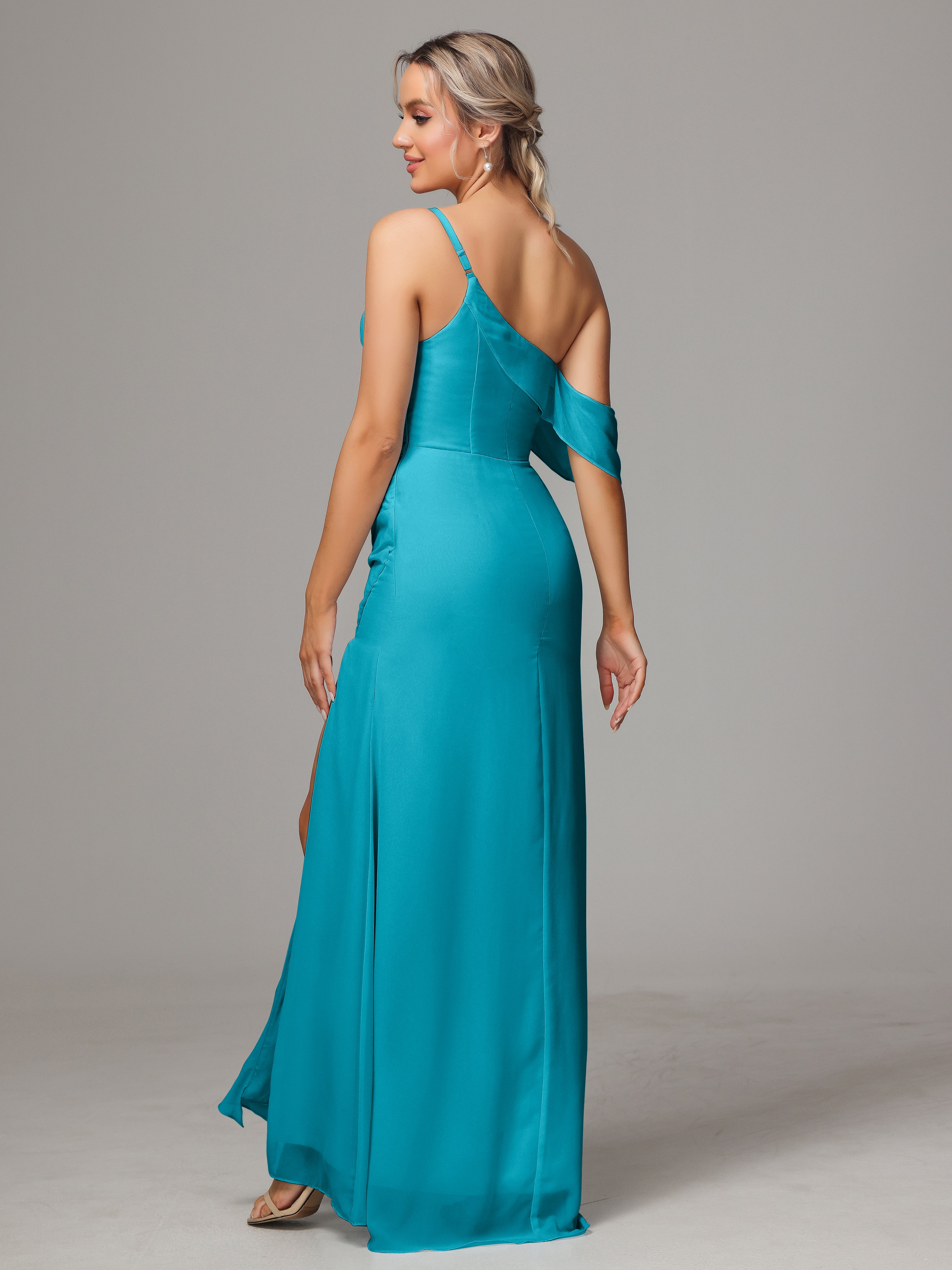 One Shoulder Off The Shoulder Chiffon Bridesmaid Dress