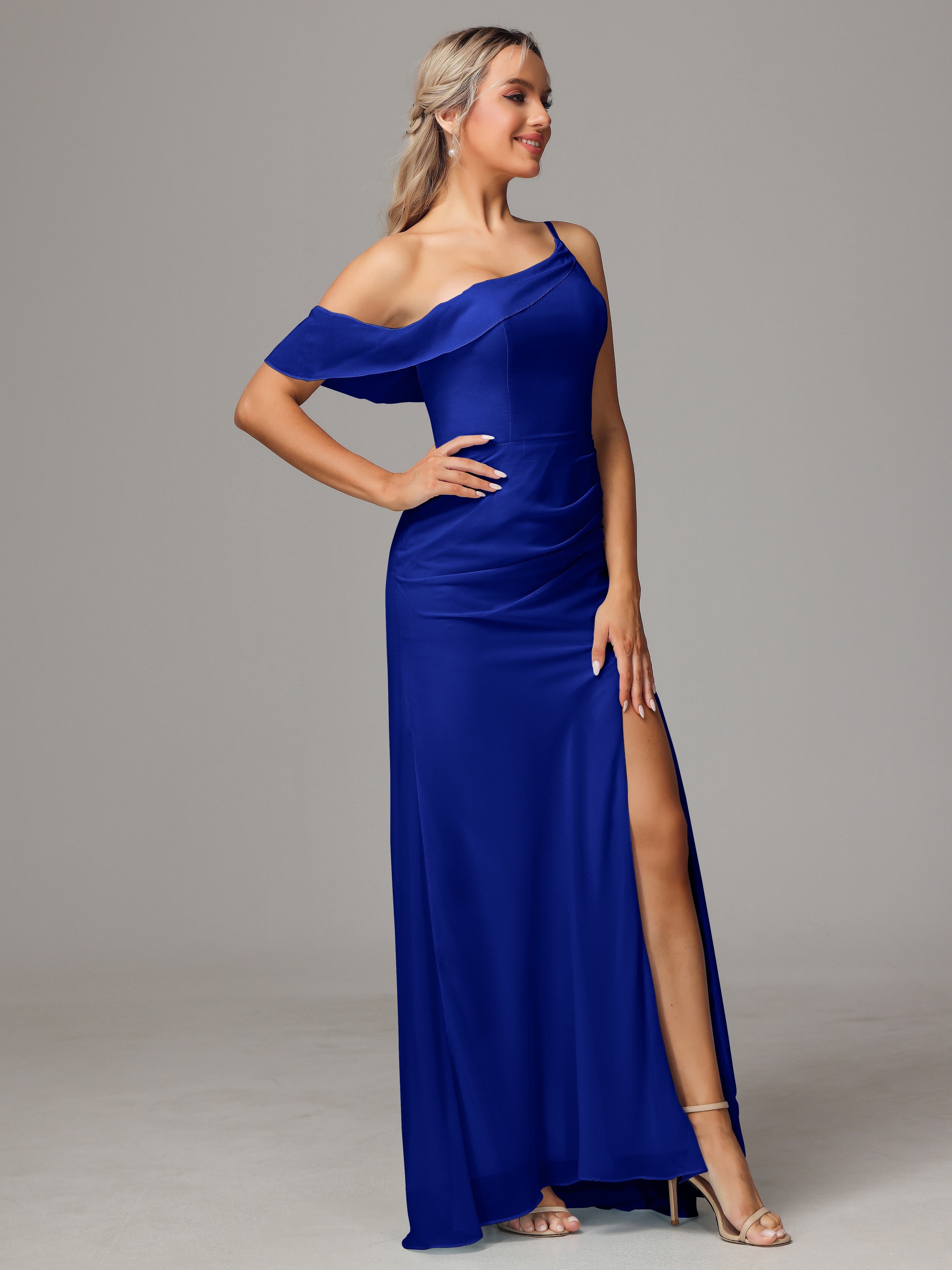 One Shoulder Off The Shoulder Chiffon Bridesmaid Dress