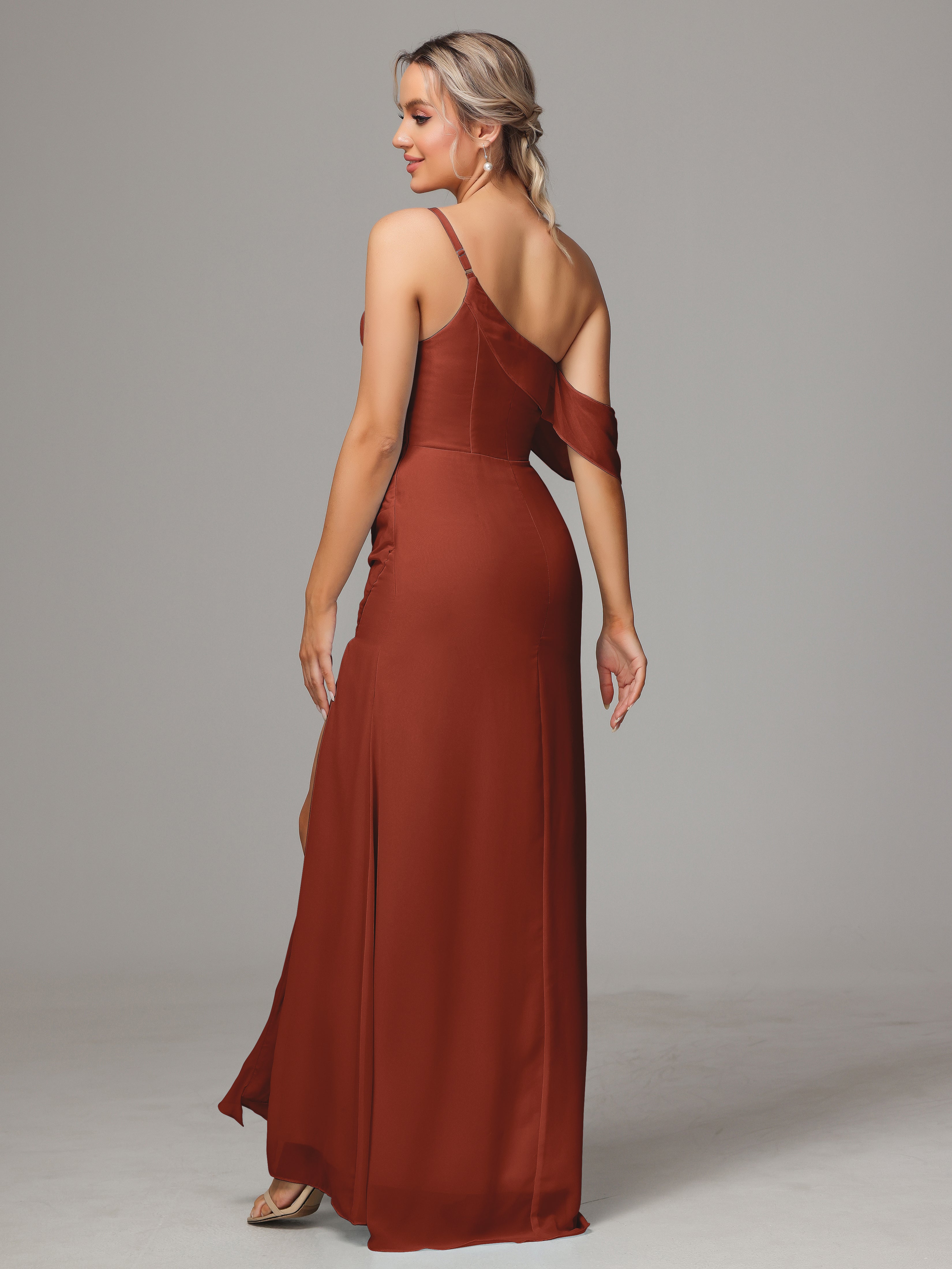 One Shoulder Off The Shoulder Chiffon Bridesmaid Dress