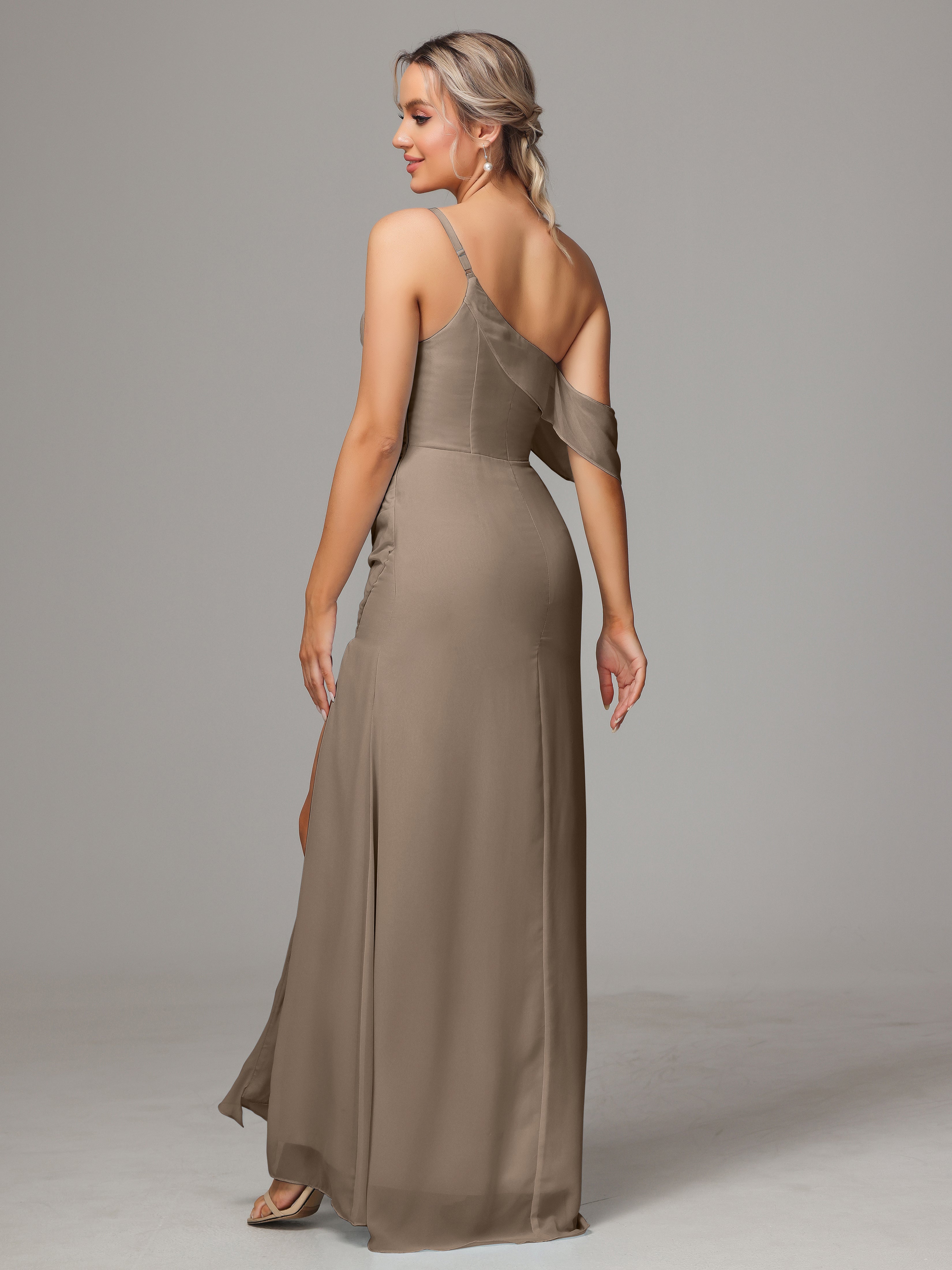 One Shoulder Off The Shoulder Chiffon Bridesmaid Dress