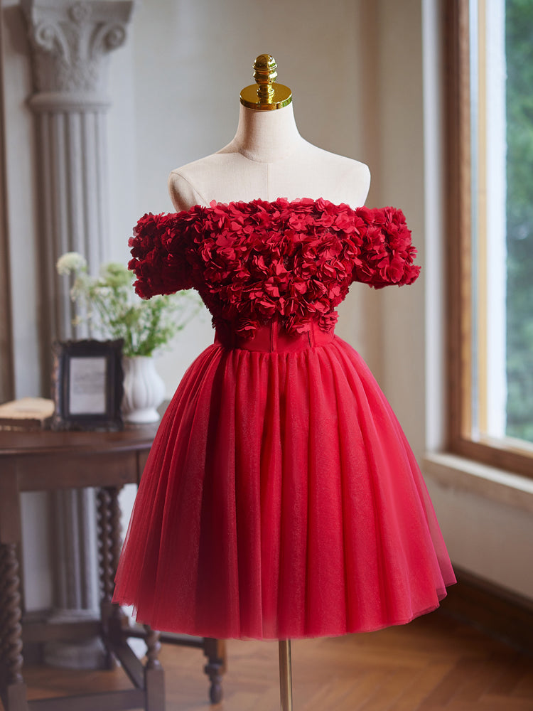 Off the Shoulder Flower Bodice Tulle Short Homecoming Dress