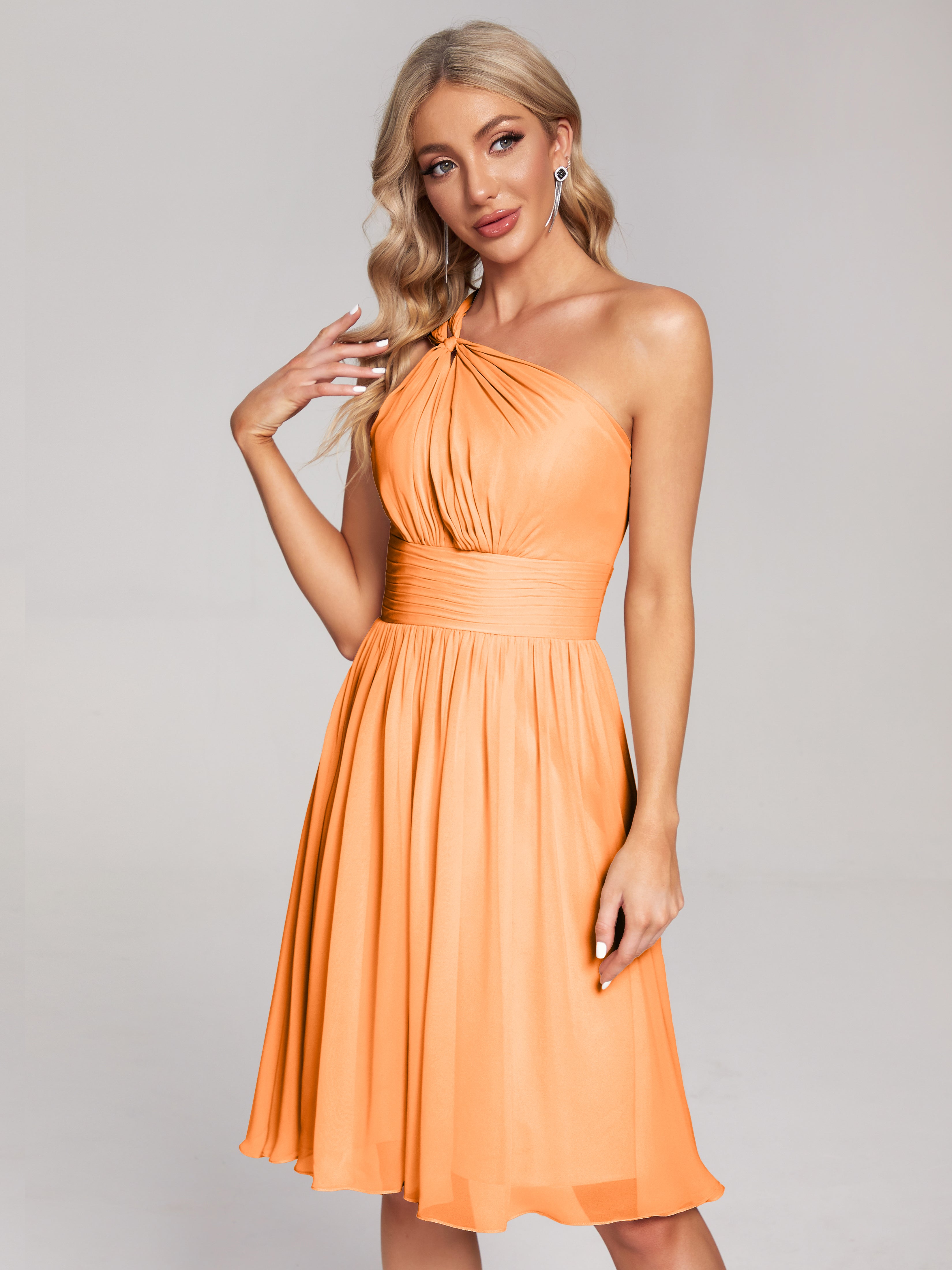 Arielle One Shoulder Knee Length Chiffon Bridesmaid Dress