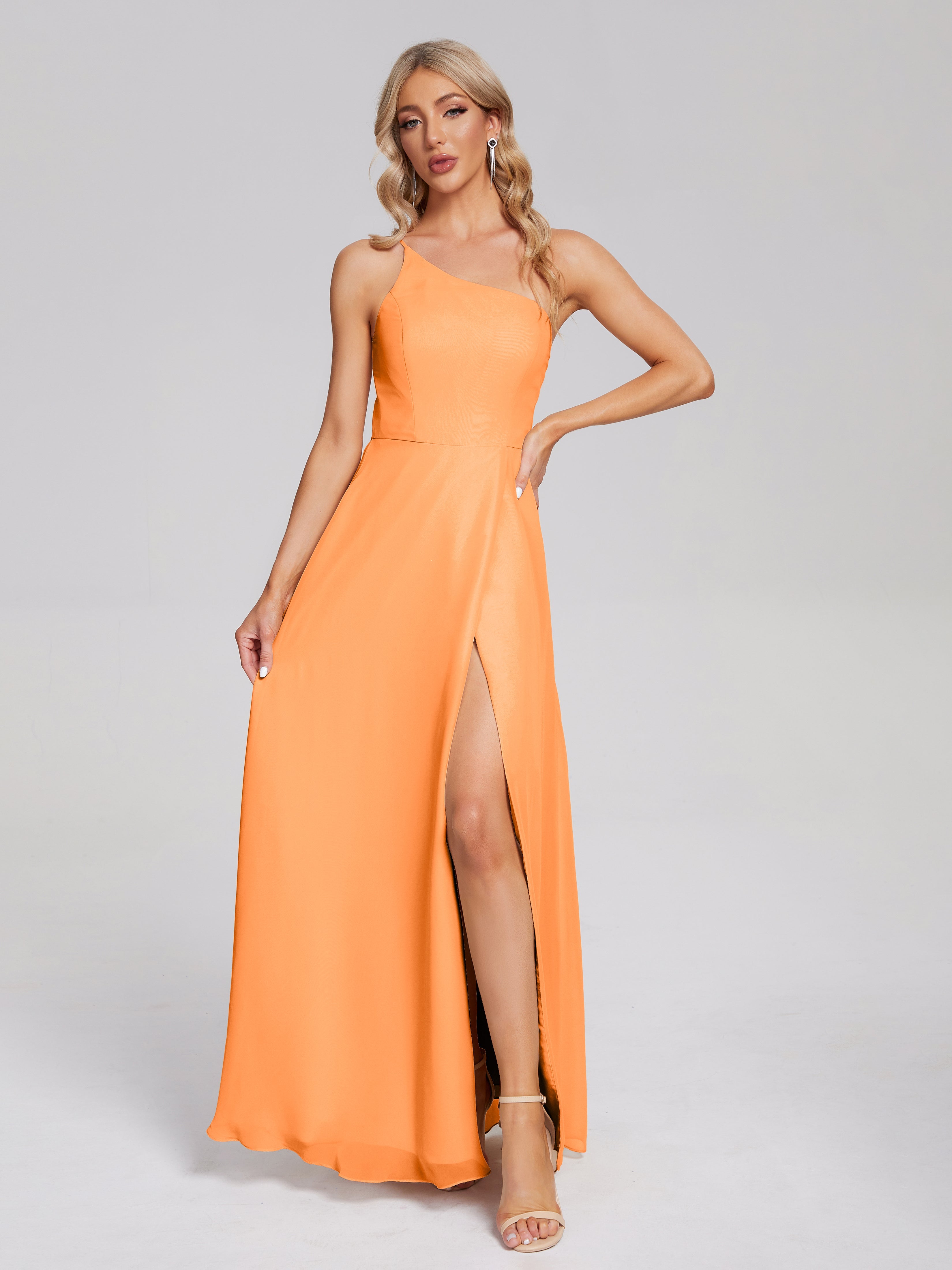 One Shoulder Side Slit Chiffon Bridesmaid Dress