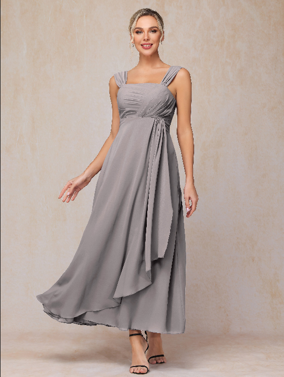 2 Pieces Ankle Length Chiffon Wedding Guest Dresses