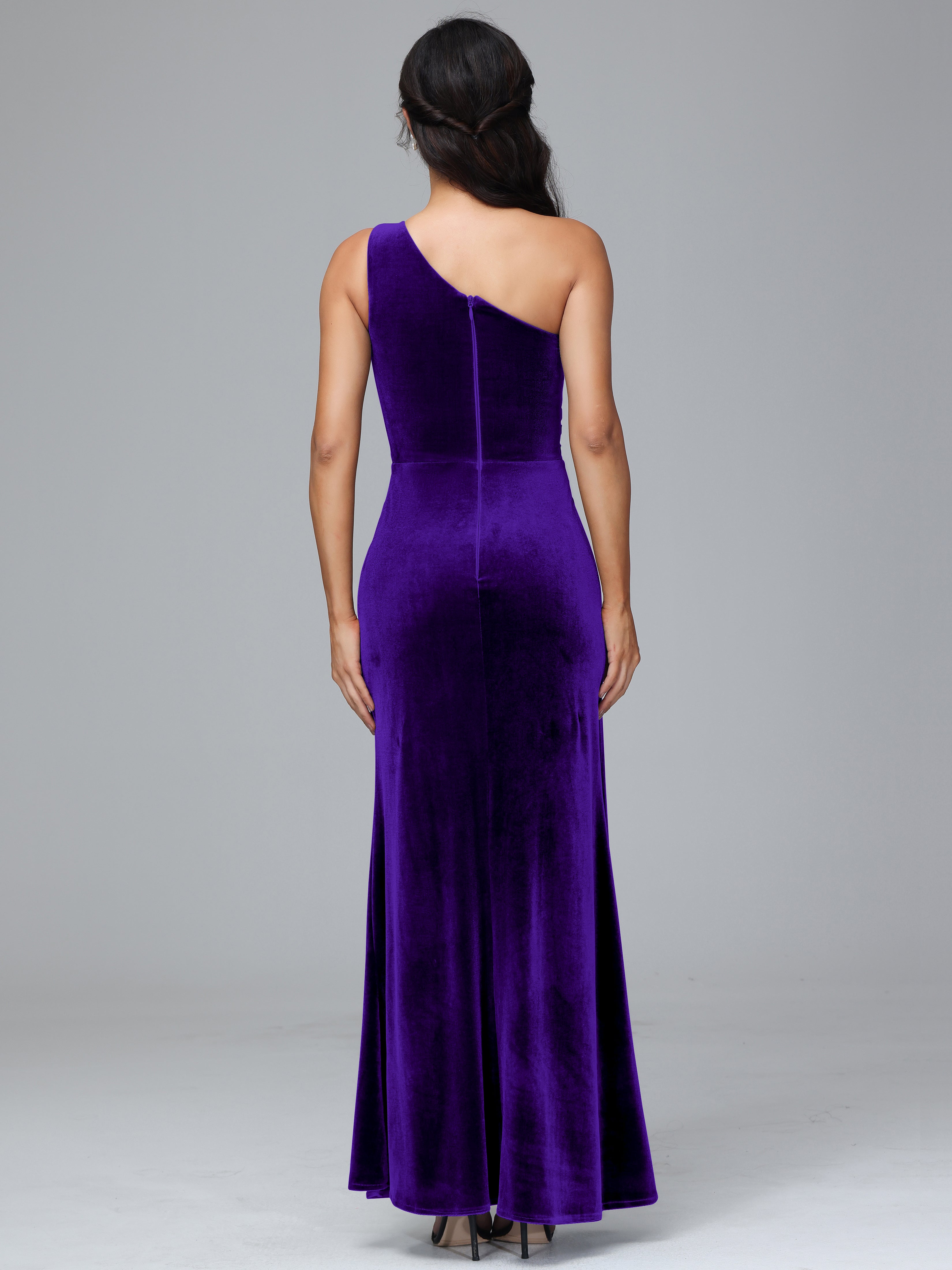 One Shoulder With Slit Plus Size Velvet Bridesmaid Dress