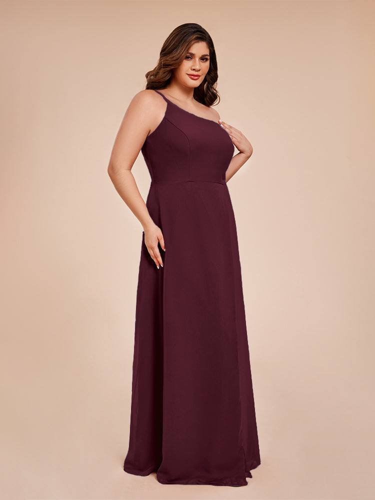 Plus Size One Shoulder Side Slit Chiffon Bridesmaid Dress