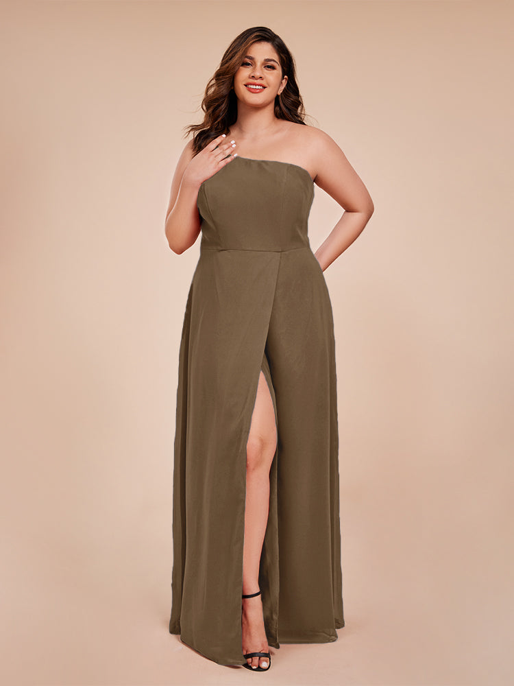 Plus Size One Shoulder Side Slit Chiffon Bridesmaid Dress