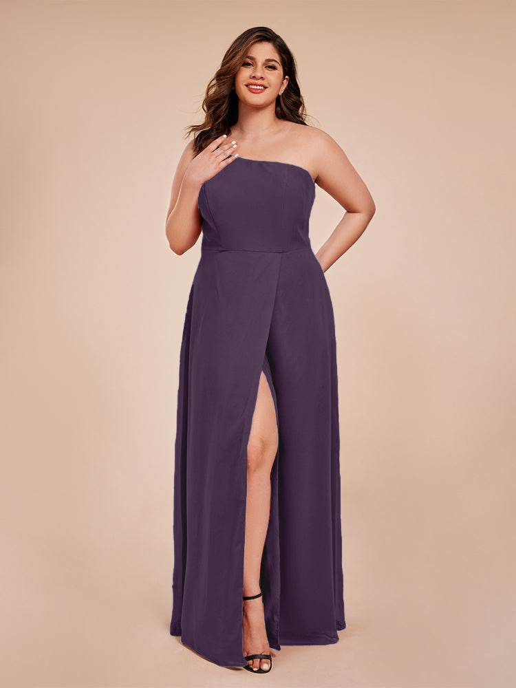 Plus Size One Shoulder Side Slit Chiffon Bridesmaid Dress