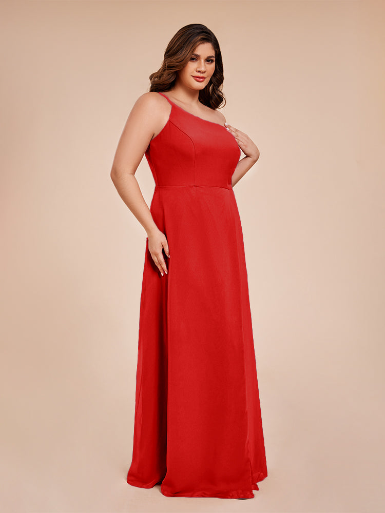 Plus Size One Shoulder Side Slit Chiffon Bridesmaid Dress