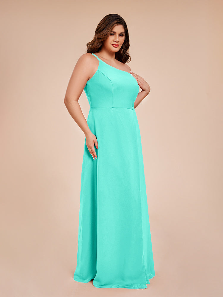 Plus Size One Shoulder Side Slit Chiffon Bridesmaid Dress