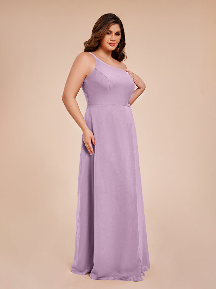 Plus Size One Shoulder Side Slit Chiffon Bridesmaid Dress