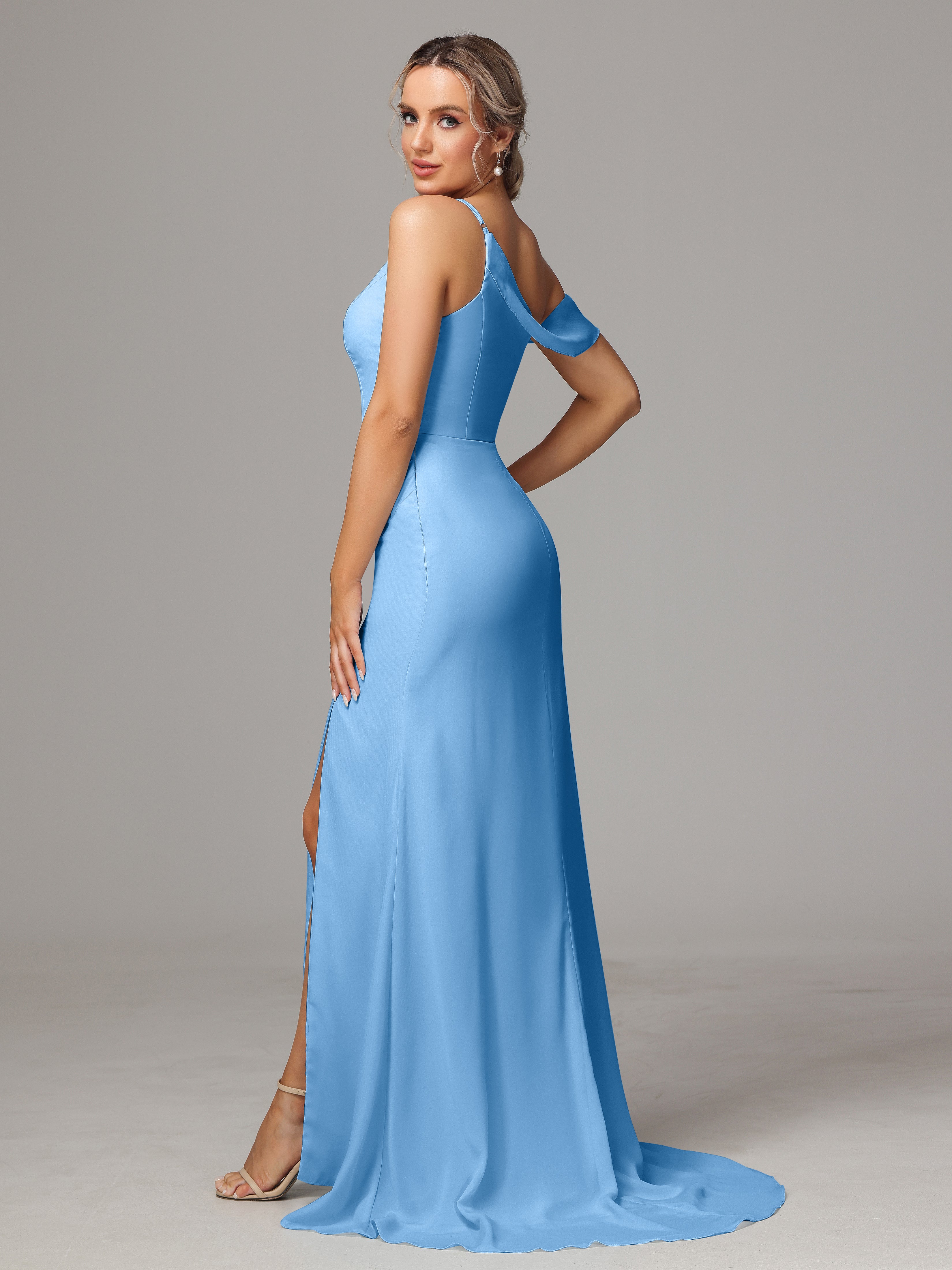 Sheath One Shoulder with Slit Chiffon Bridesmaid Dress