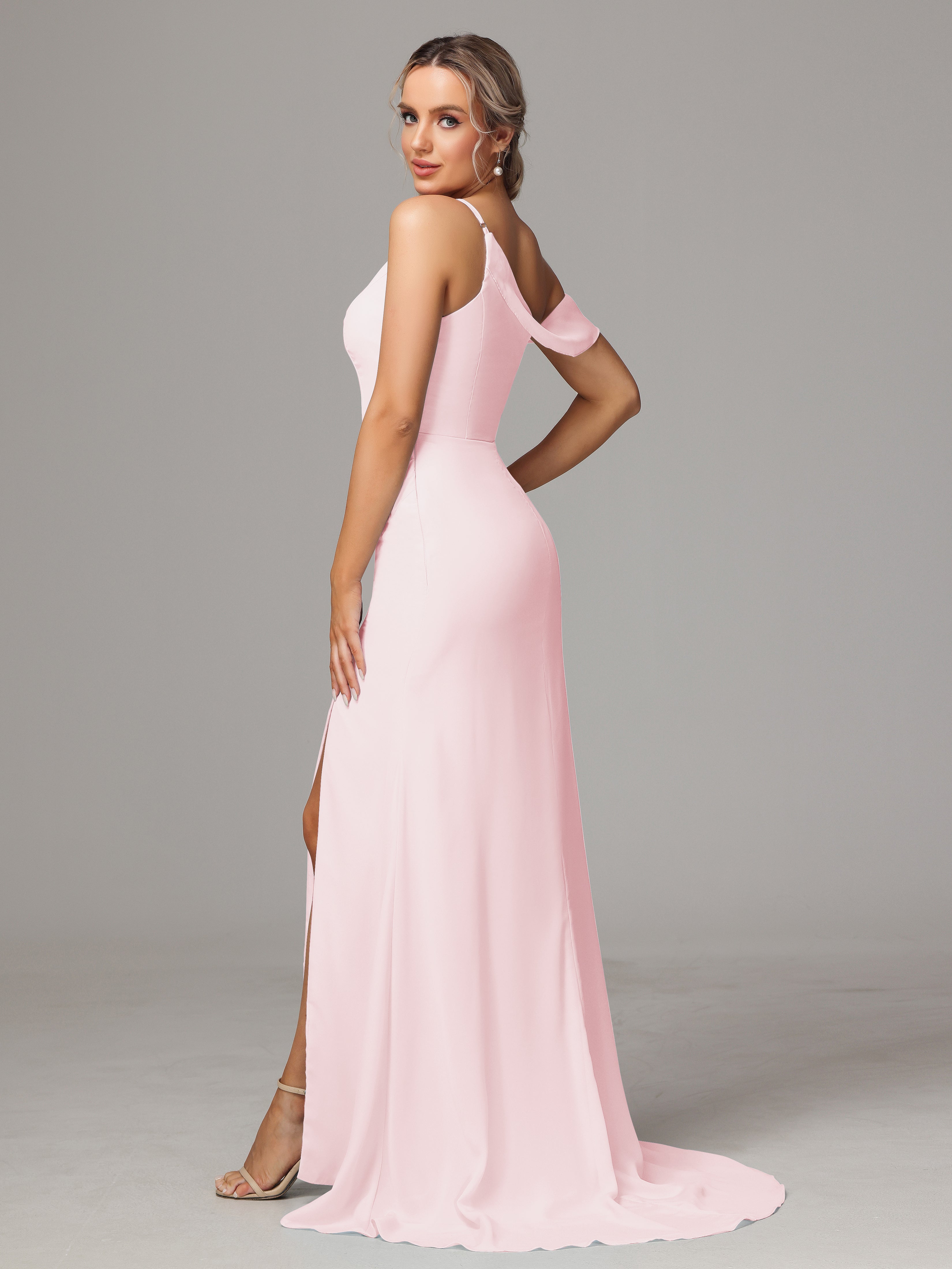 Sheath One Shoulder with Slit Chiffon Bridesmaid Dress