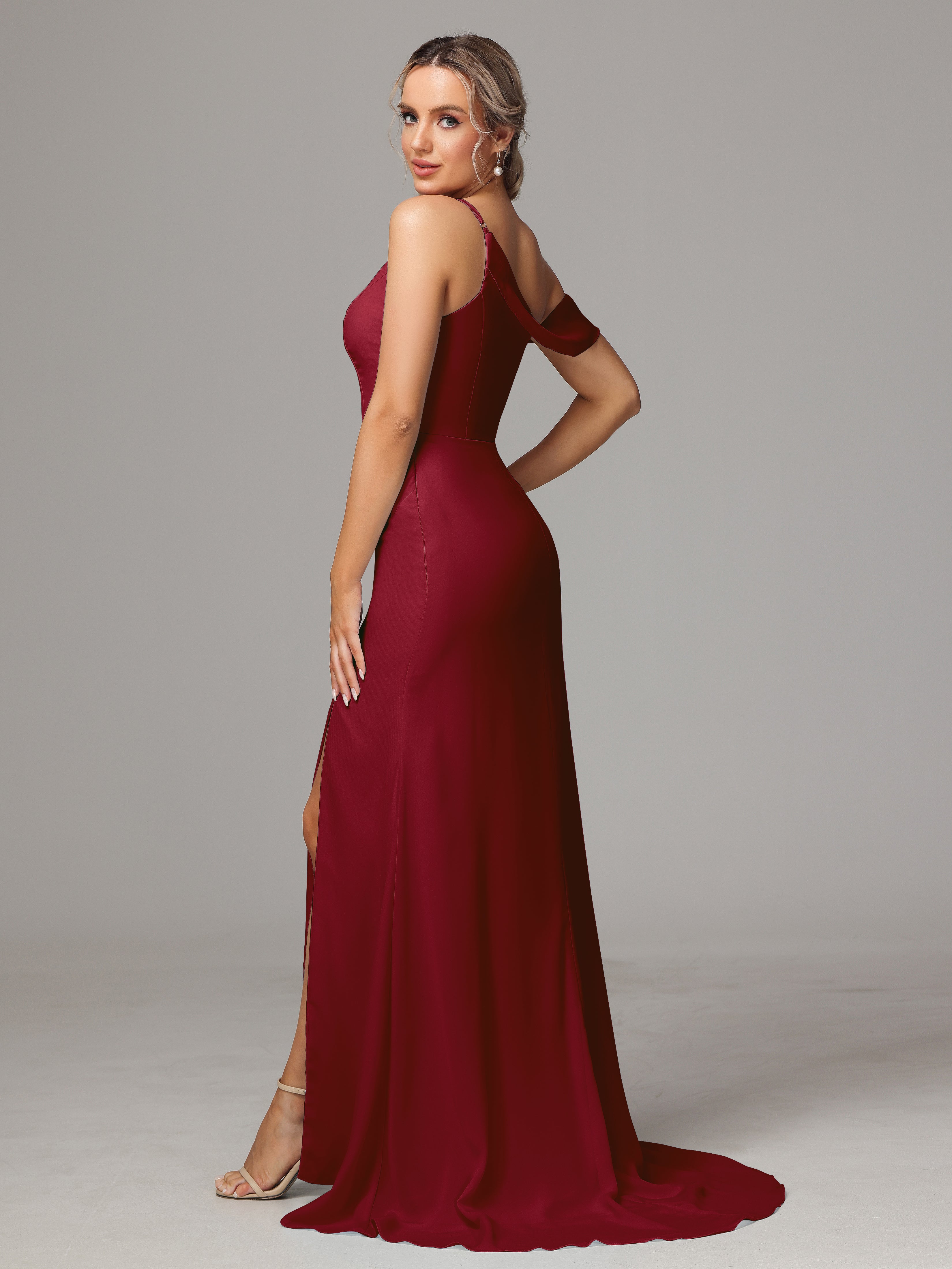 Sheath One Shoulder with Slit Chiffon Bridesmaid Dress