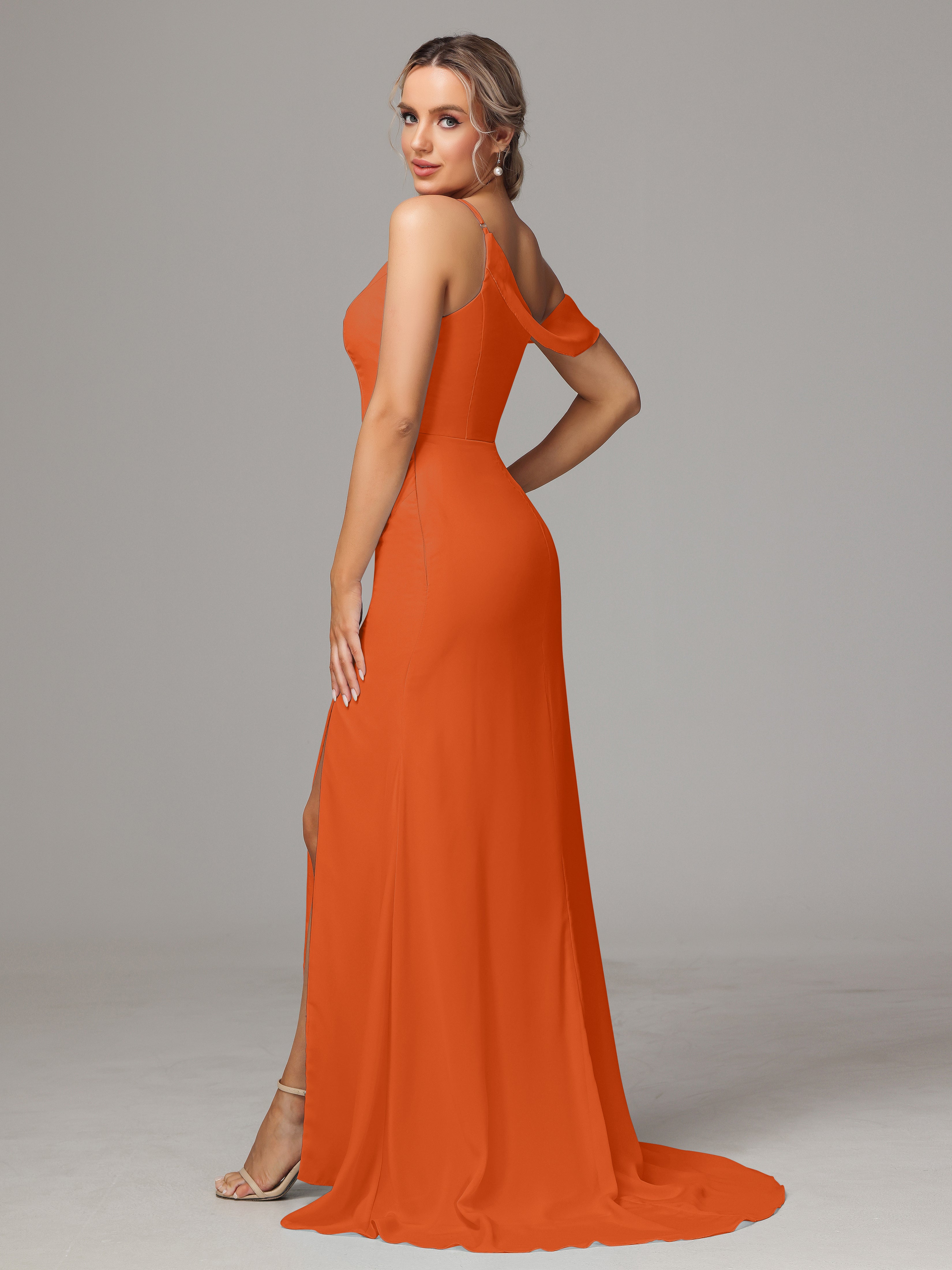 Sheath One Shoulder with Slit Chiffon Bridesmaid Dress