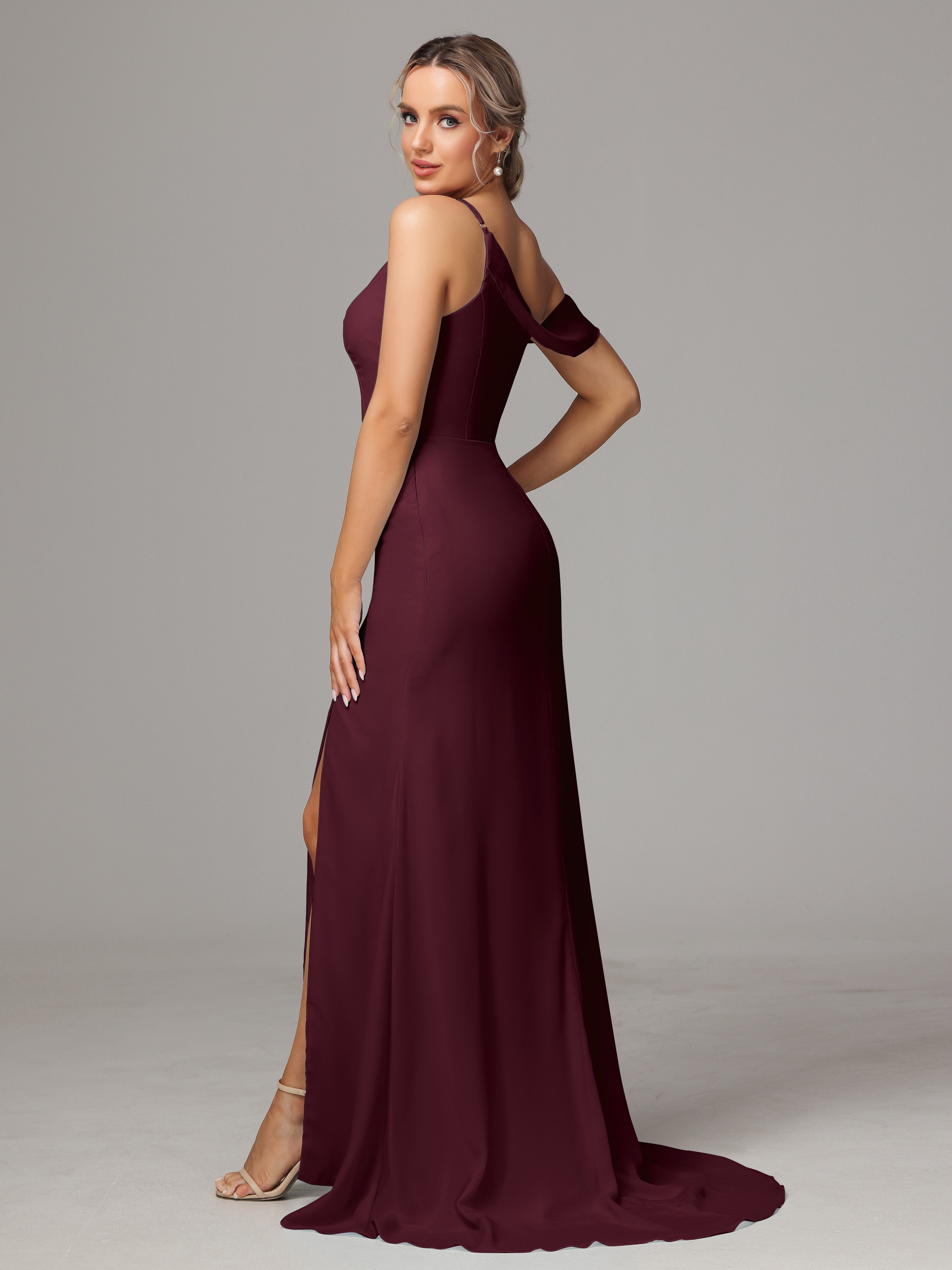 Sheath One Shoulder with Slit Chiffon Bridesmaid Dress