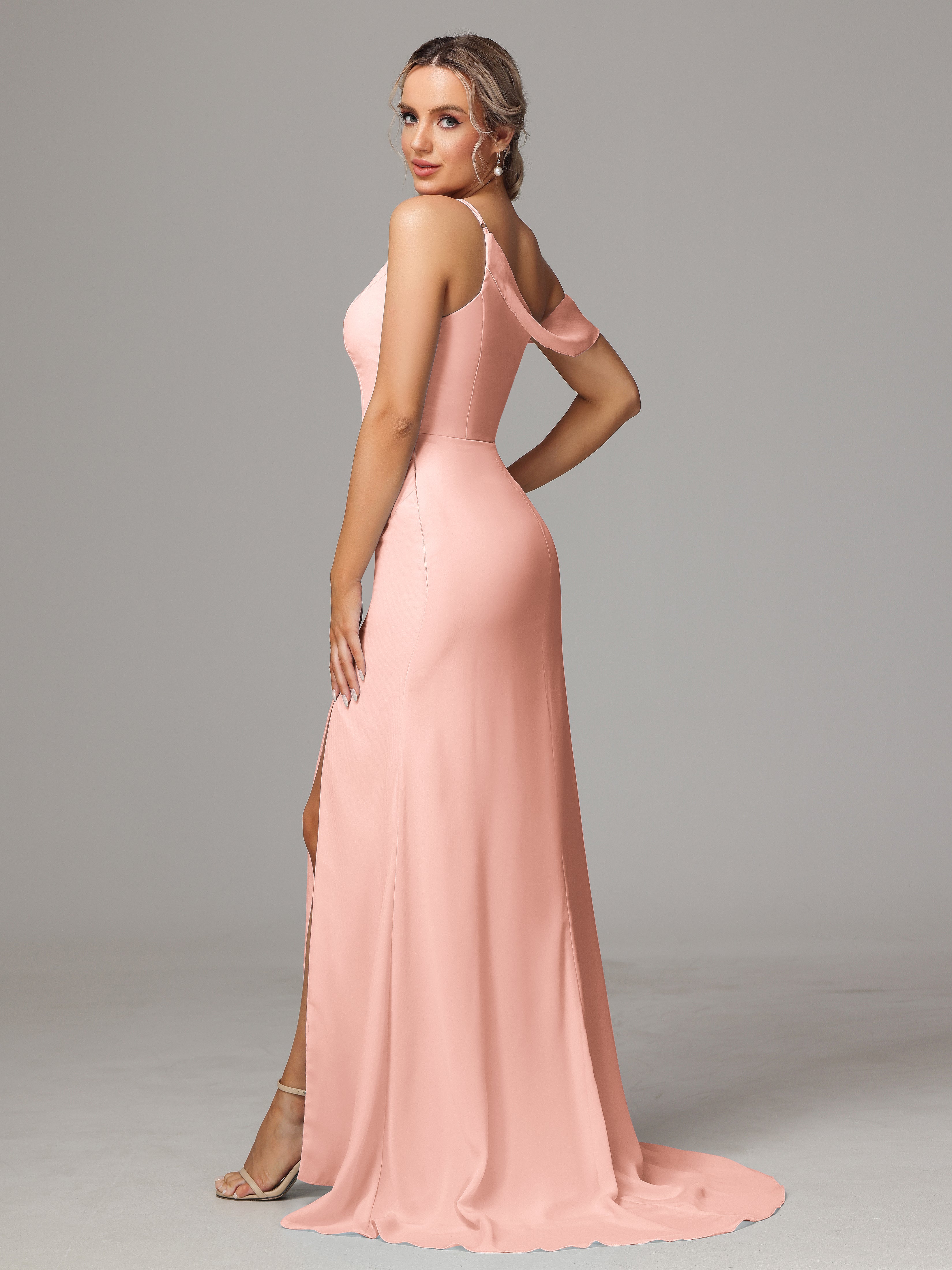 Sheath One Shoulder with Slit Chiffon Bridesmaid Dress