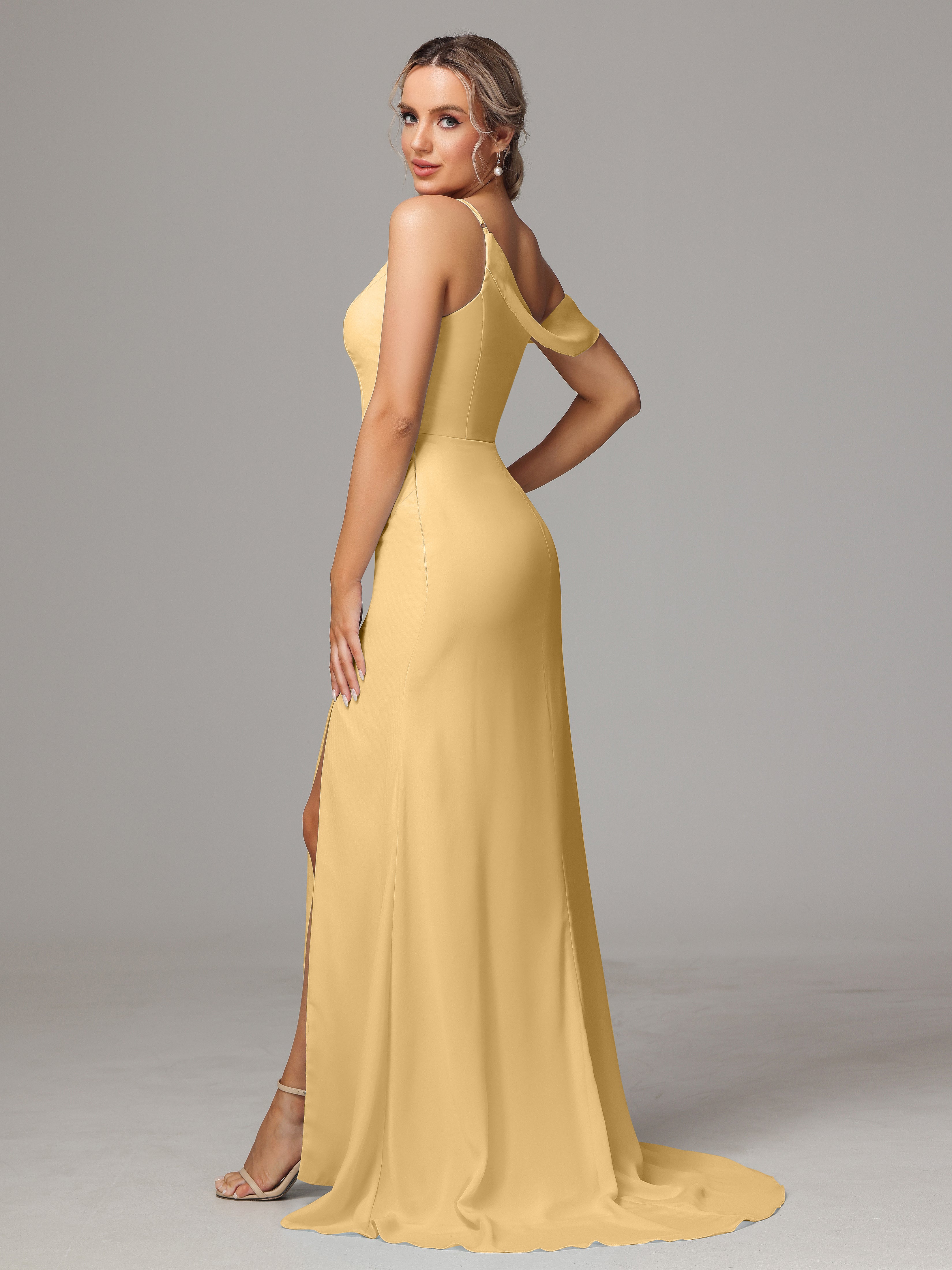 Sheath One Shoulder with Slit Chiffon Bridesmaid Dress