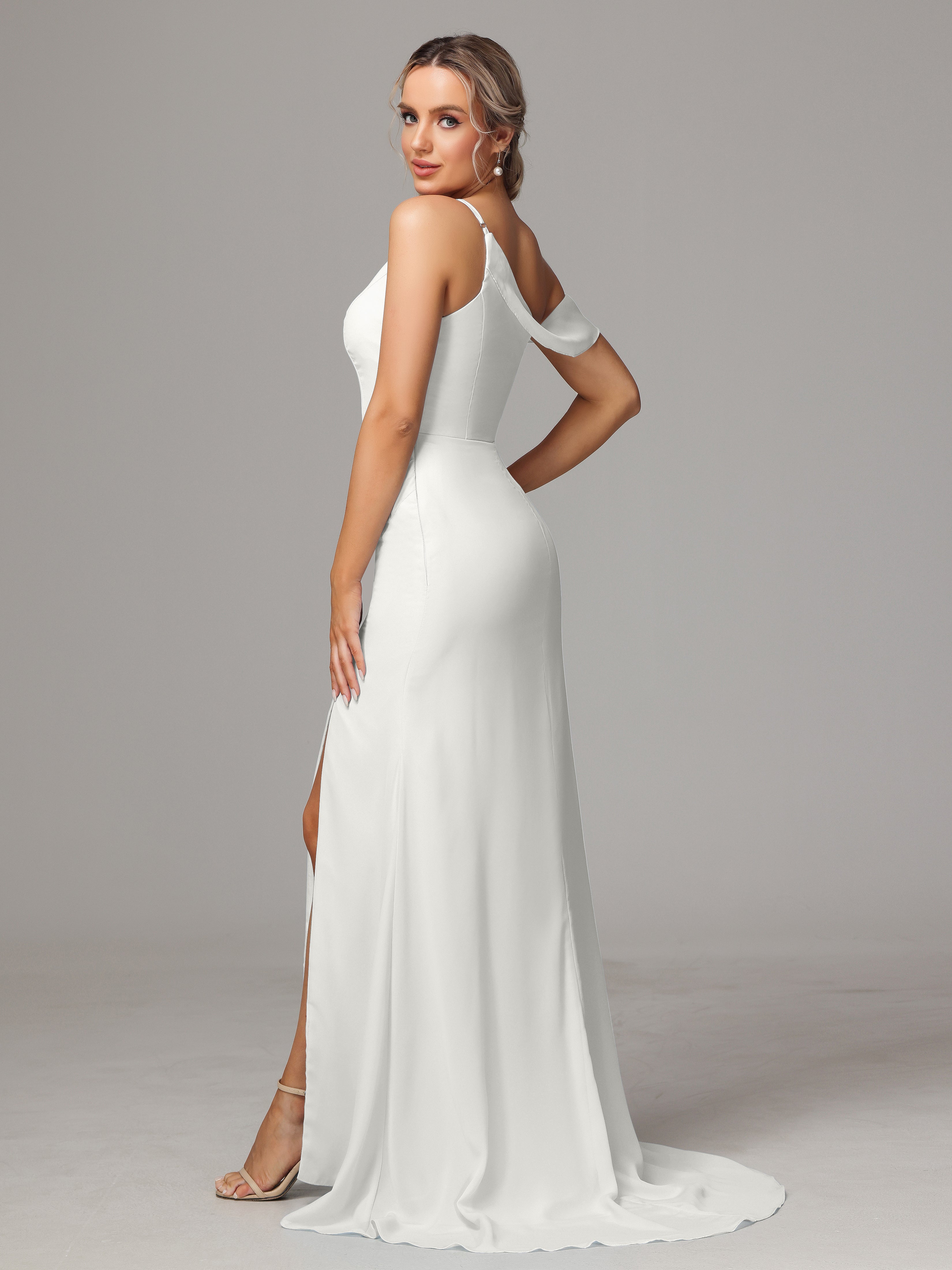 Sheath One Shoulder with Slit Chiffon Bridesmaid Dress