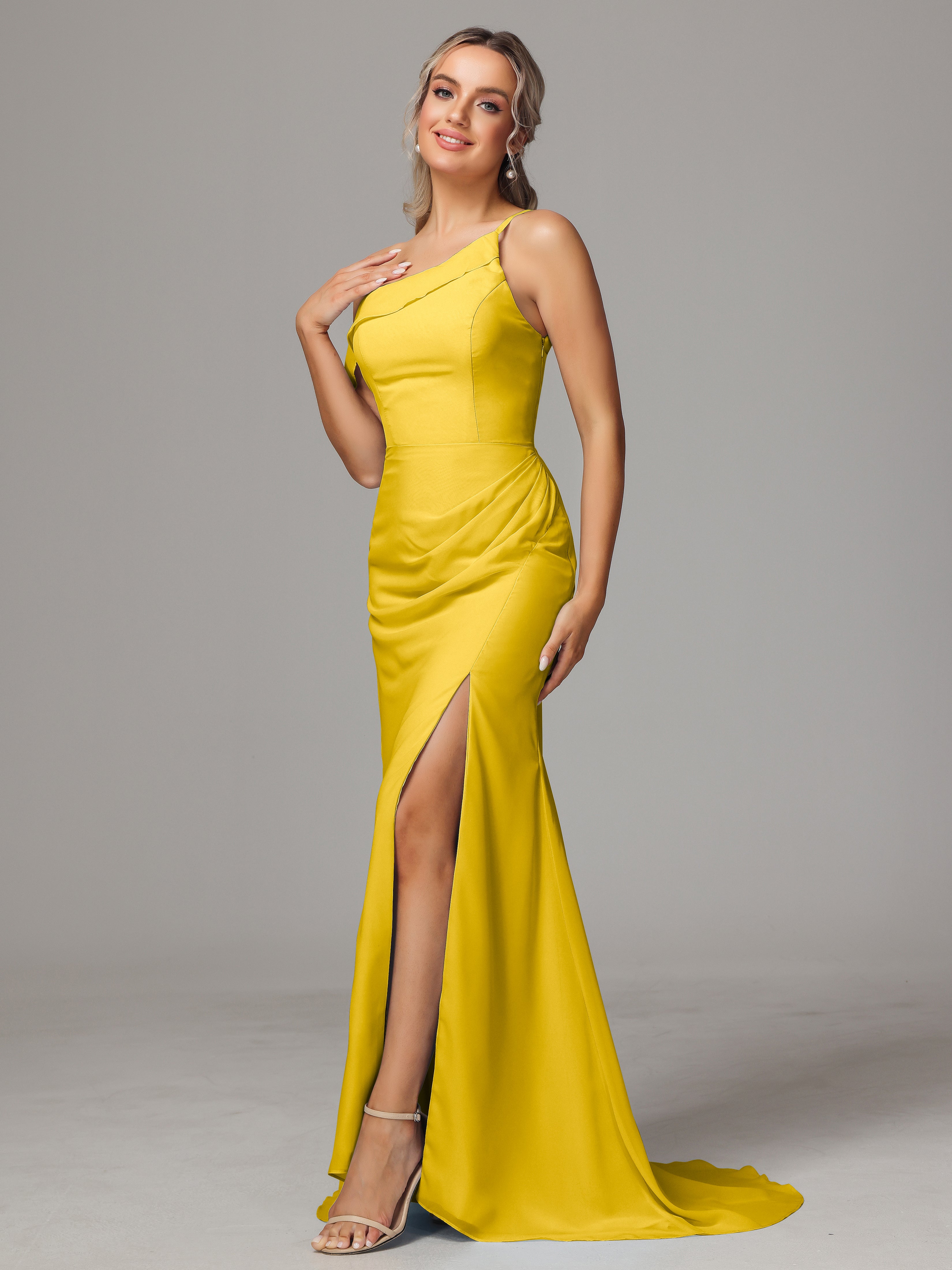 Sheath One Shoulder with Slit Chiffon Bridesmaid Dress