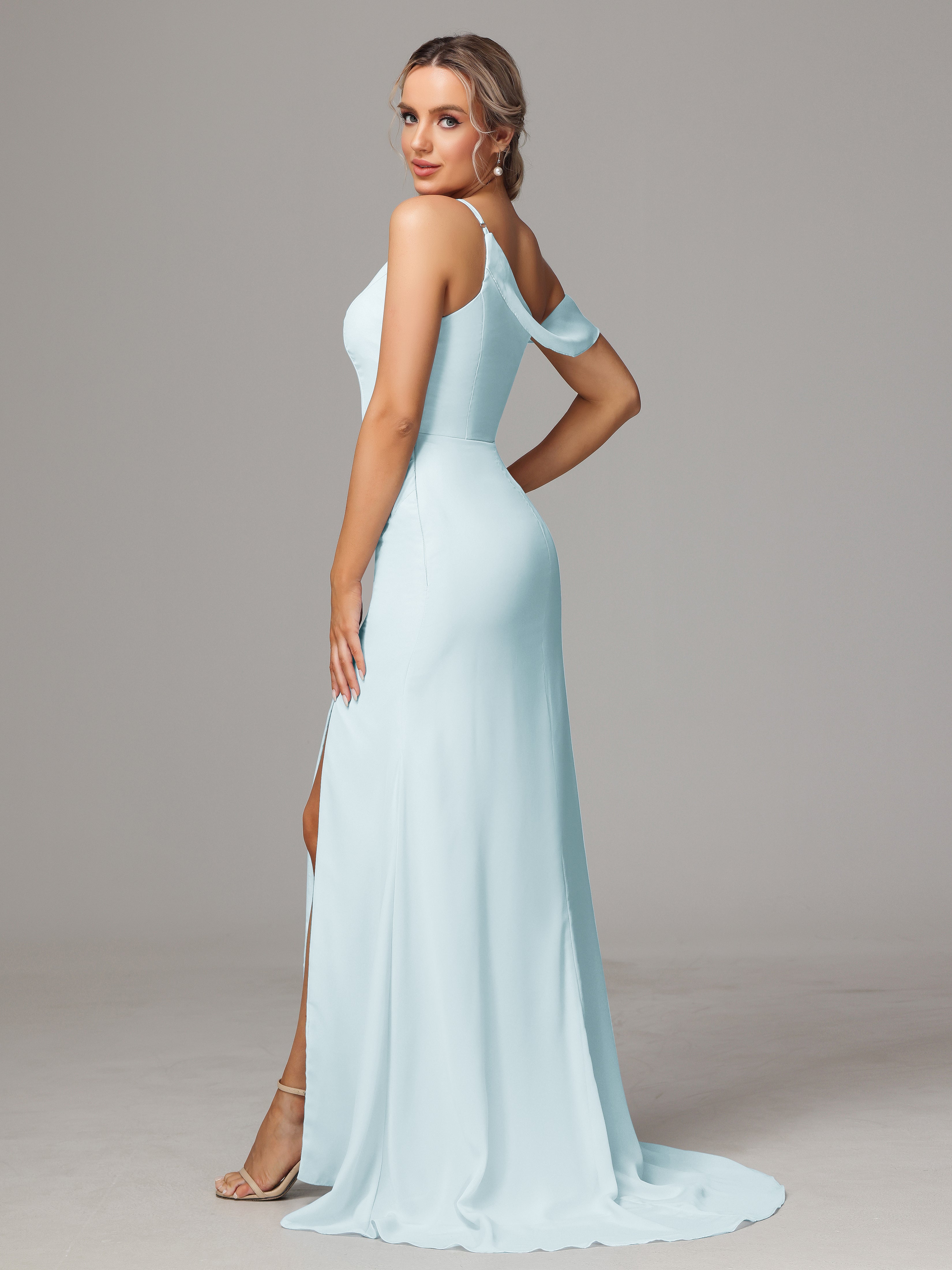 Sheath One Shoulder with Slit Chiffon Bridesmaid Dress