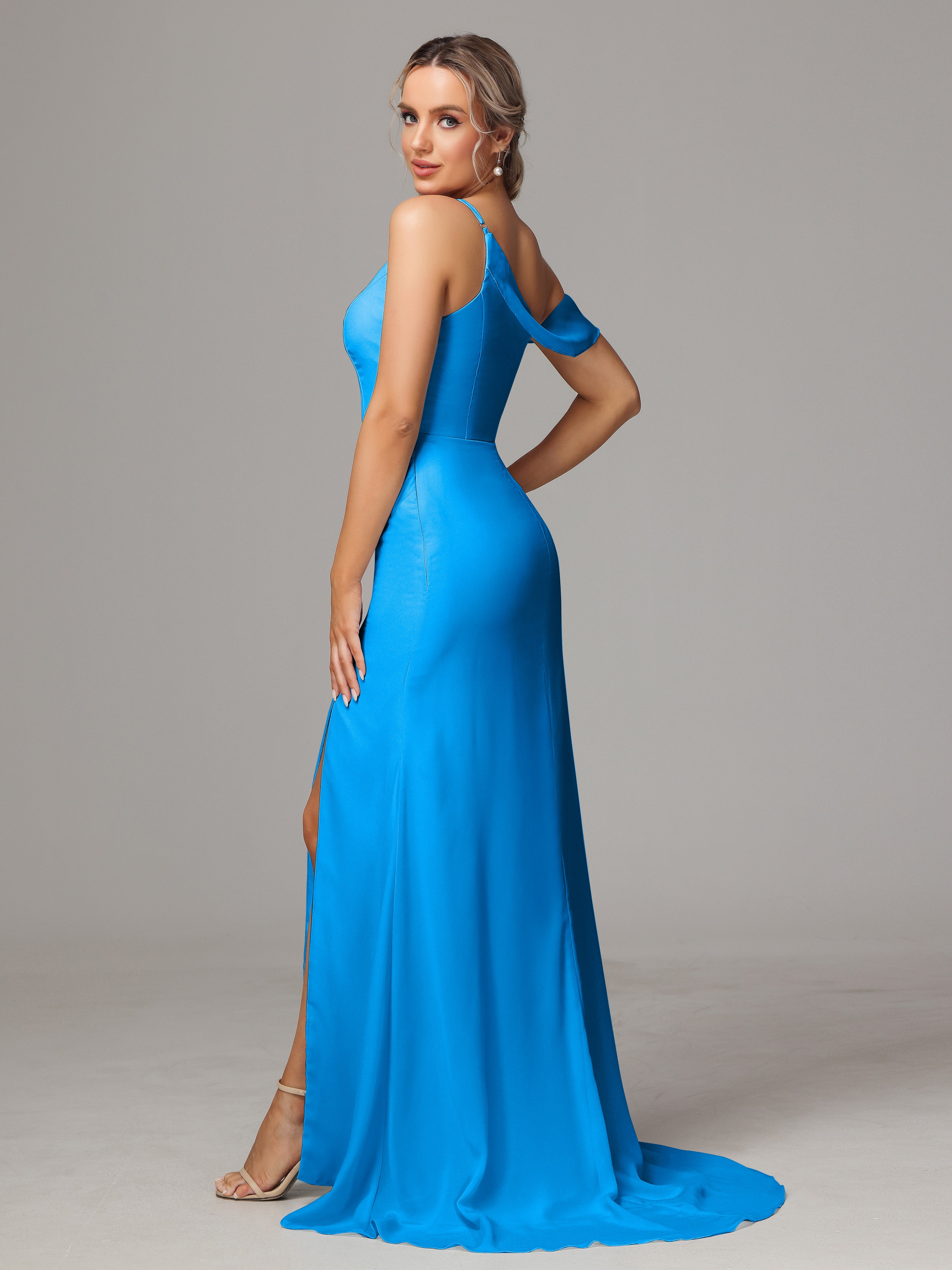 Sheath One Shoulder with Slit Chiffon Bridesmaid Dress