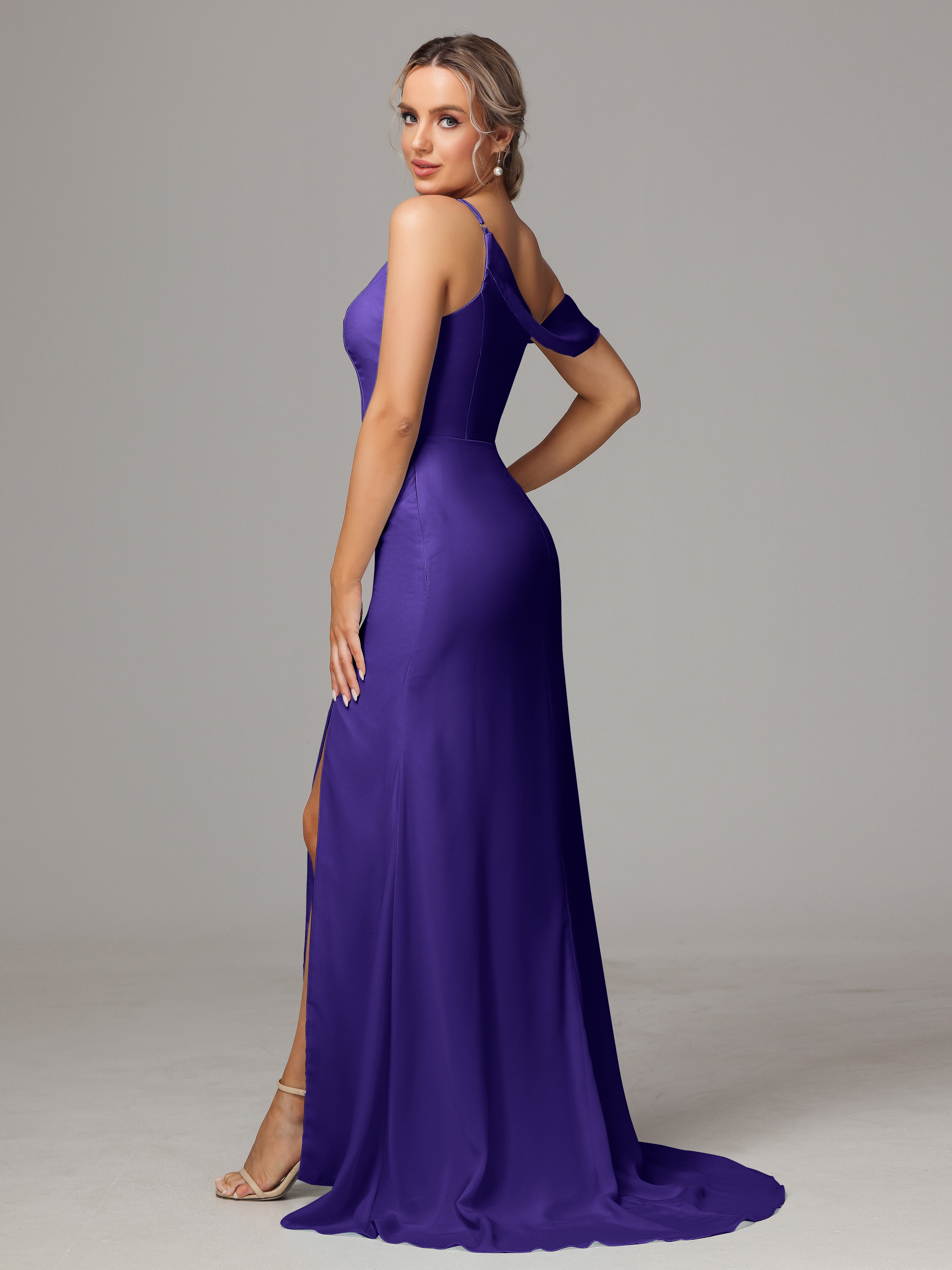 Sheath One Shoulder with Slit Chiffon Bridesmaid Dress