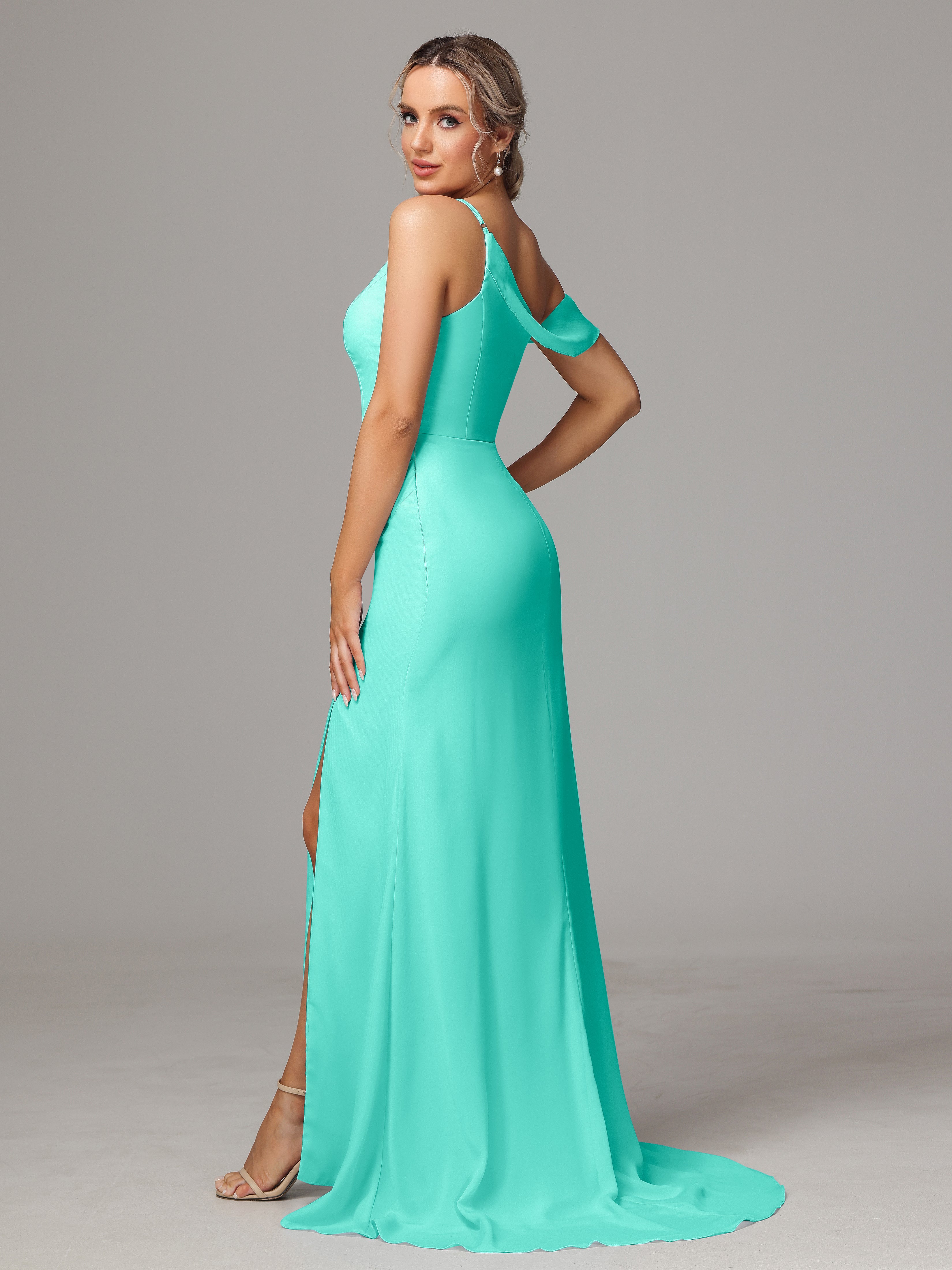 Sheath One Shoulder with Slit Chiffon Bridesmaid Dress