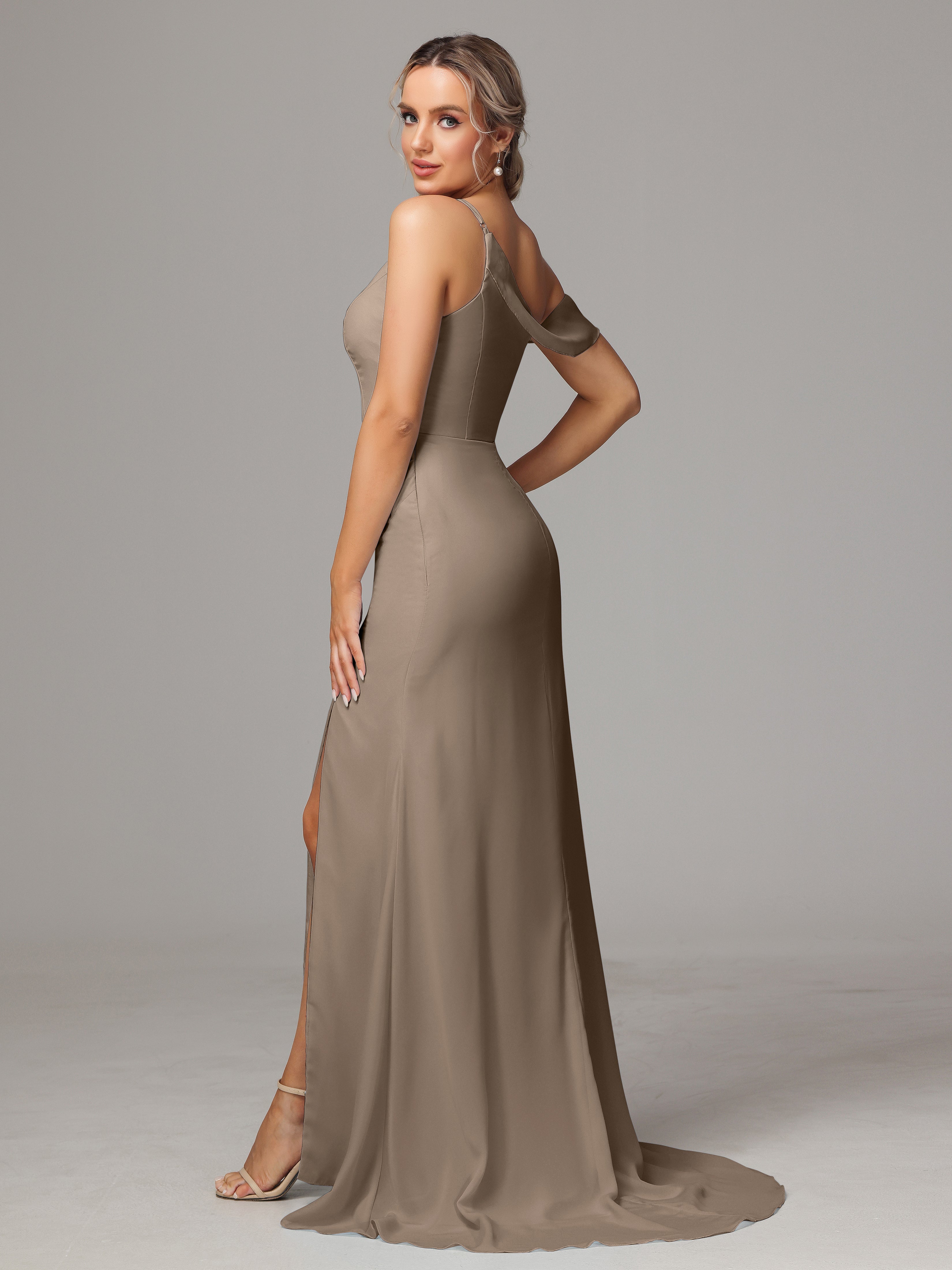 Sheath One Shoulder with Slit Chiffon Bridesmaid Dress