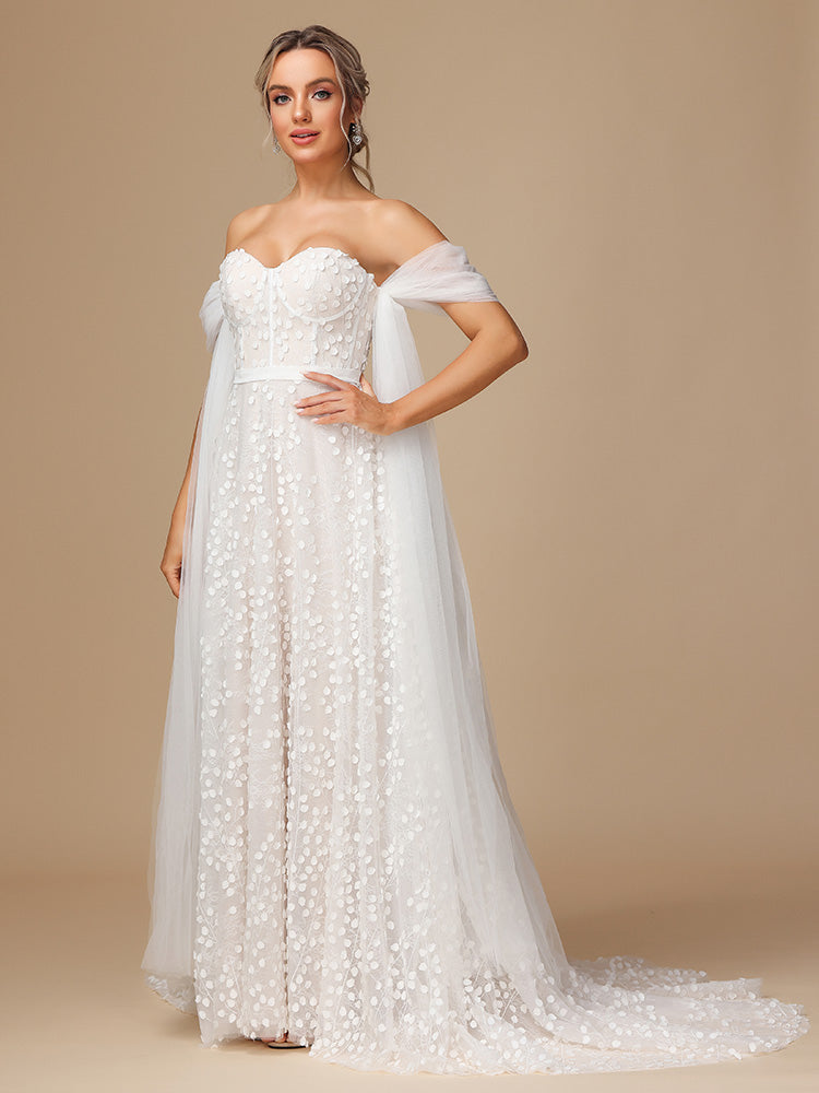 Strapless A Line Lace Long Wedding Dress