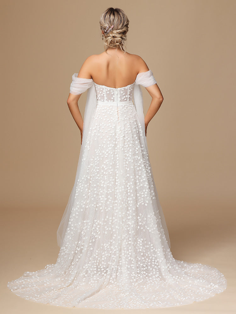 Strapless A Line Lace Long Wedding Dress