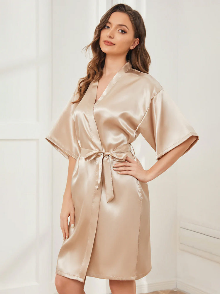 Cicinia Ready Satin Champagne Robe for Bridesmaid