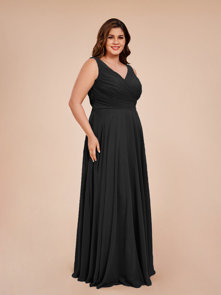 Ryleigh V Neck Plus Size Ruched Chiffon Bridesmaid Dresses