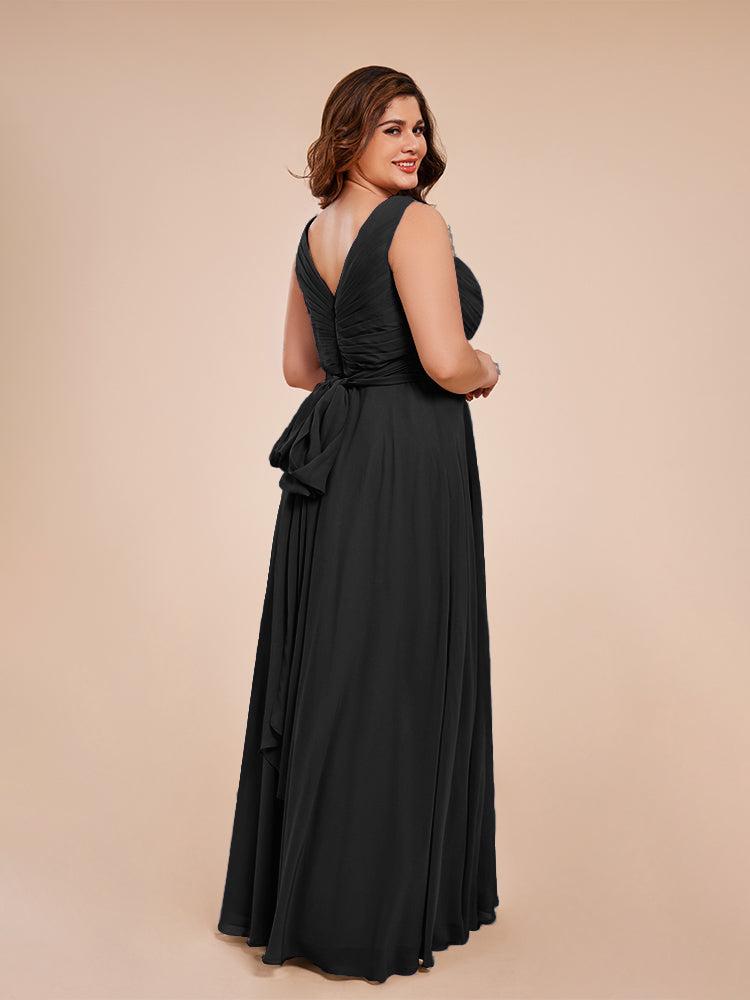 Ryleigh V Neck Plus Size Ruched Chiffon Bridesmaid Dresses