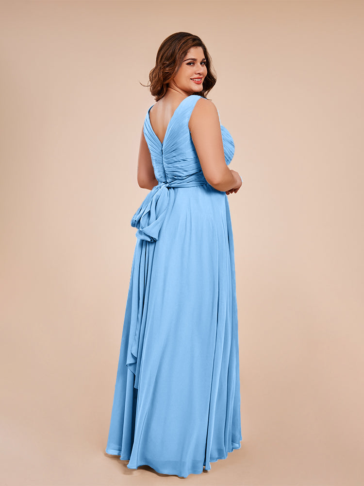 Ryleigh V Neck Plus Size Ruched Chiffon Bridesmaid Dresses