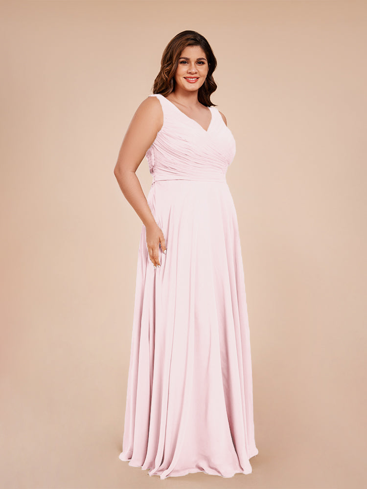 Ryleigh V Neck Plus Size Ruched Chiffon Bridesmaid Dresses