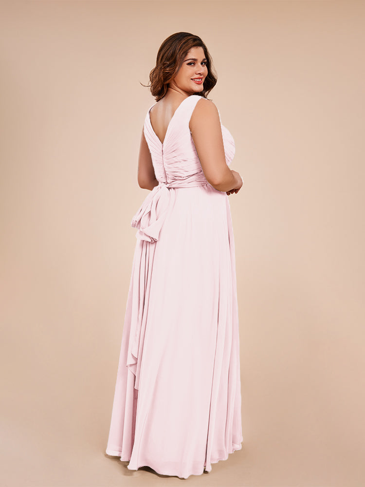 Ryleigh V Neck Plus Size Ruched Chiffon Bridesmaid Dresses