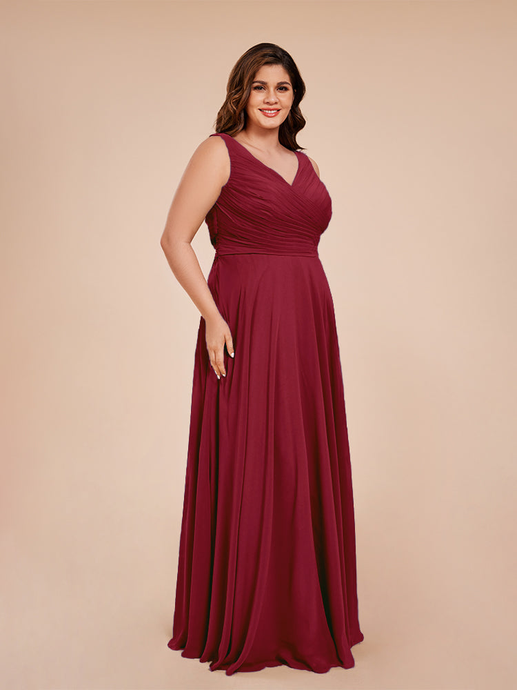 Ryleigh V Neck Plus Size Ruched Chiffon Bridesmaid Dresses