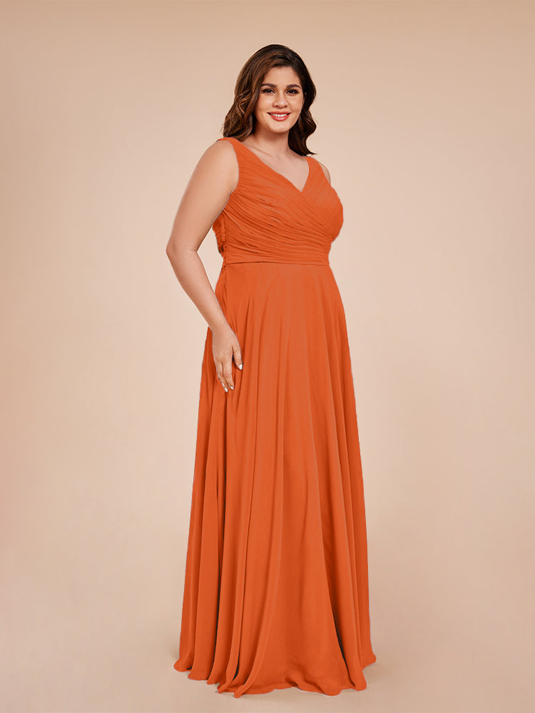 Ryleigh V Neck Plus Size Ruched Chiffon Bridesmaid Dresses