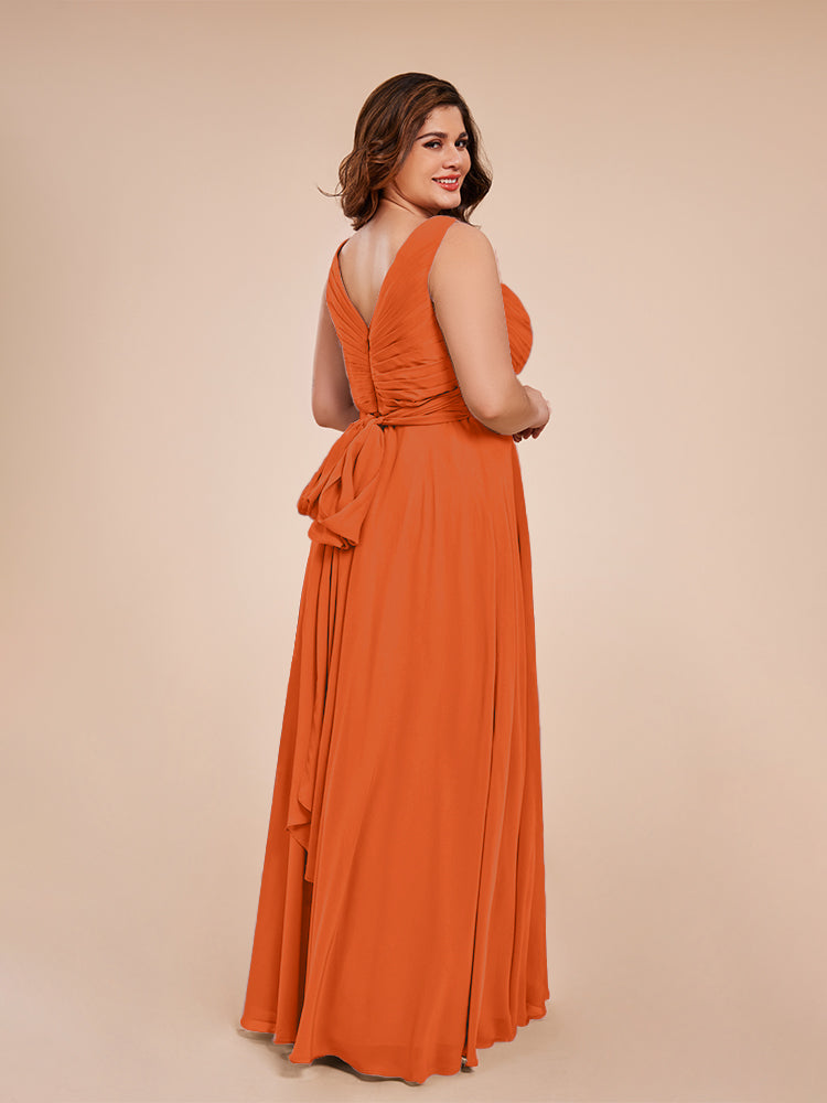 Ryleigh V Neck Plus Size Ruched Chiffon Bridesmaid Dresses