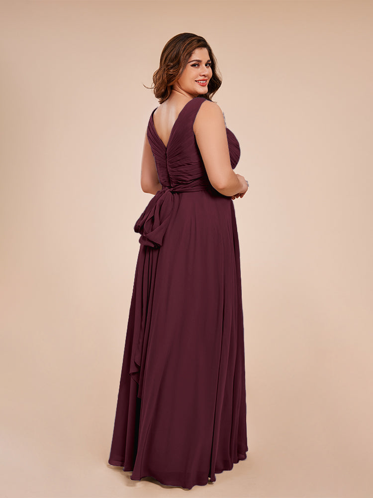 Ryleigh V Neck Plus Size Ruched Chiffon Bridesmaid Dresses