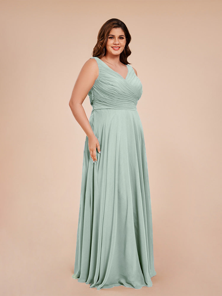 Ryleigh V Neck Plus Size Ruched Chiffon Bridesmaid Dresses