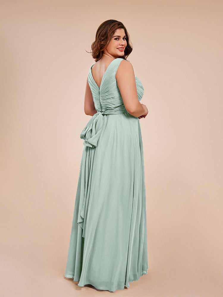 Ryleigh V Neck Plus Size Ruched Chiffon Bridesmaid Dresses