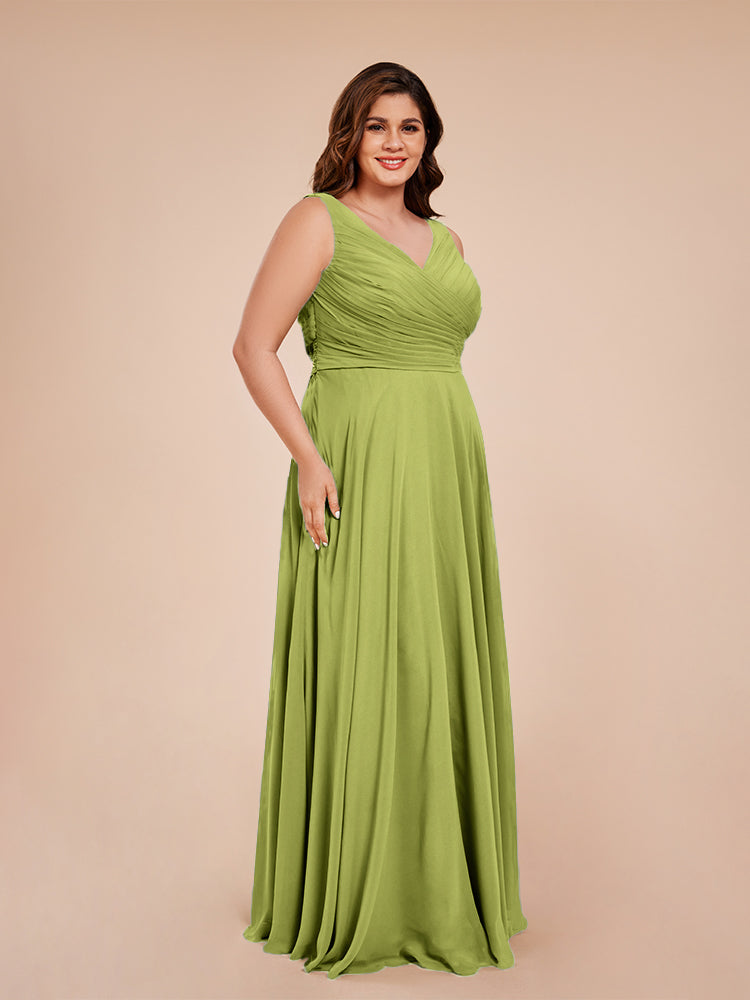 Ryleigh V Neck Plus Size Ruched Chiffon Bridesmaid Dresses